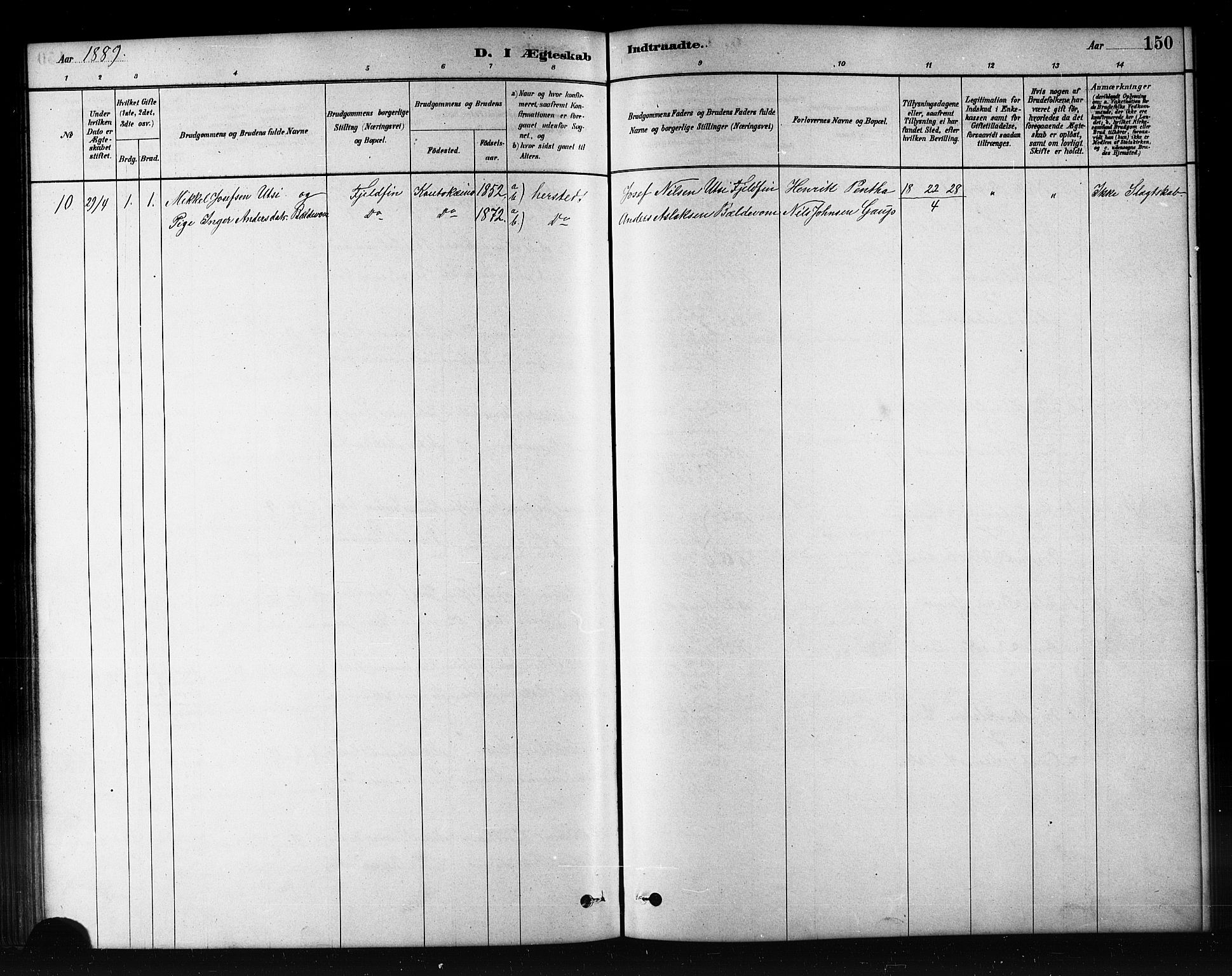 Kautokeino sokneprestembete, SATØ/S-1340/H/Hb/L0002.klokk: Parish register (copy) no. 2, 1877-1896, p. 150