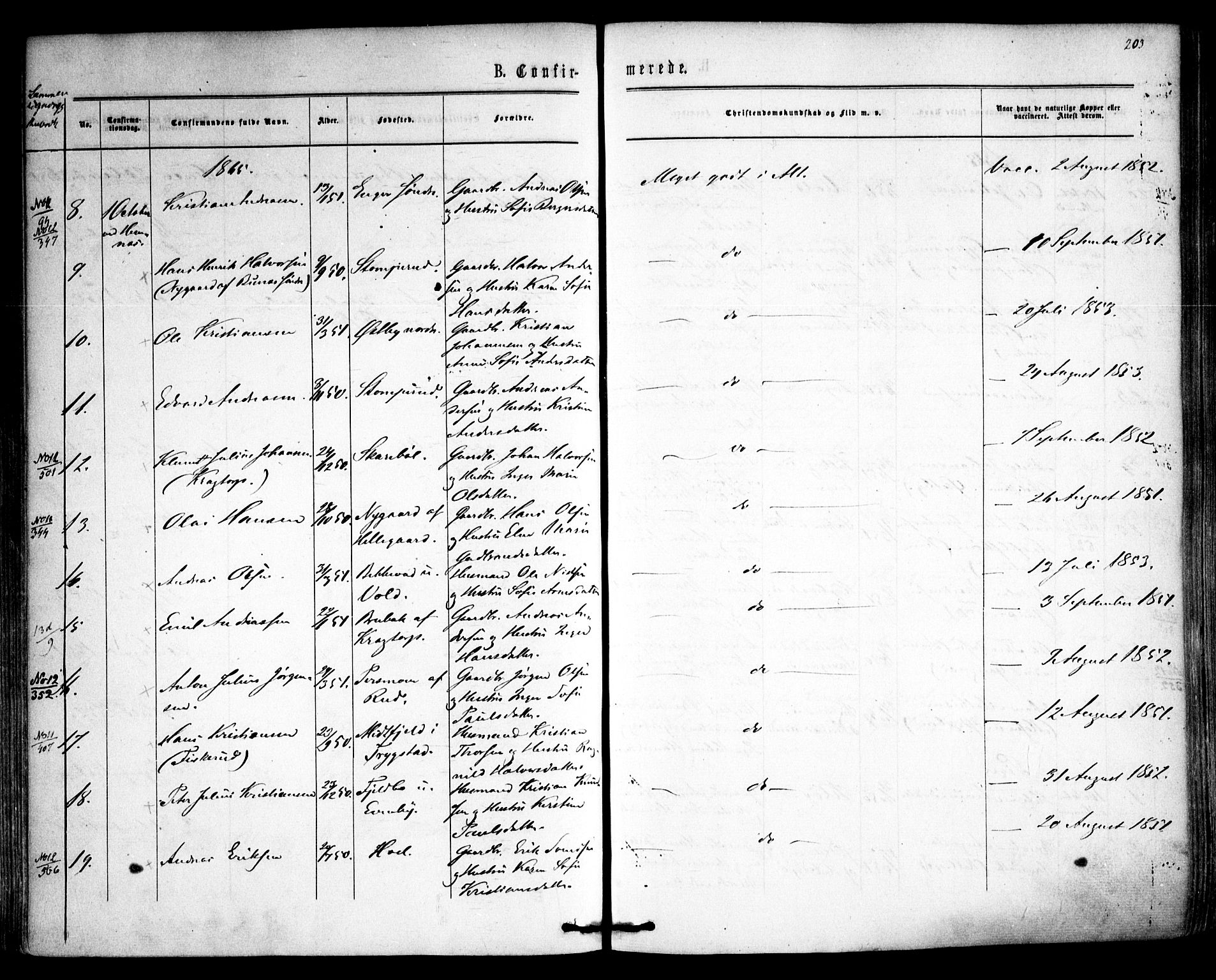Høland prestekontor Kirkebøker, SAO/A-10346a/F/Fa/L0011: Parish register (official) no. I 11, 1862-1869, p. 203