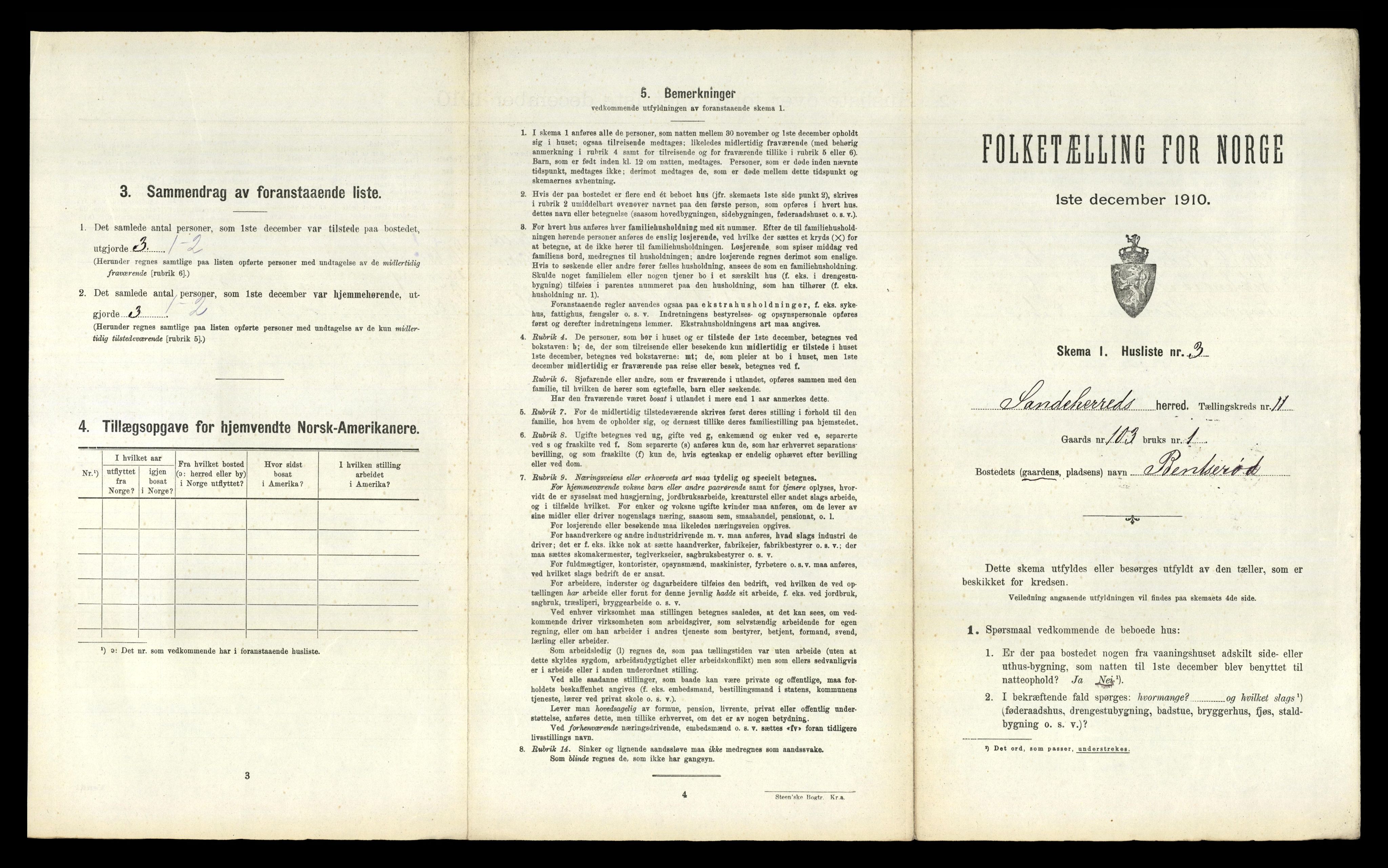 RA, 1910 census for Sandeherred, 1910, p. 2307