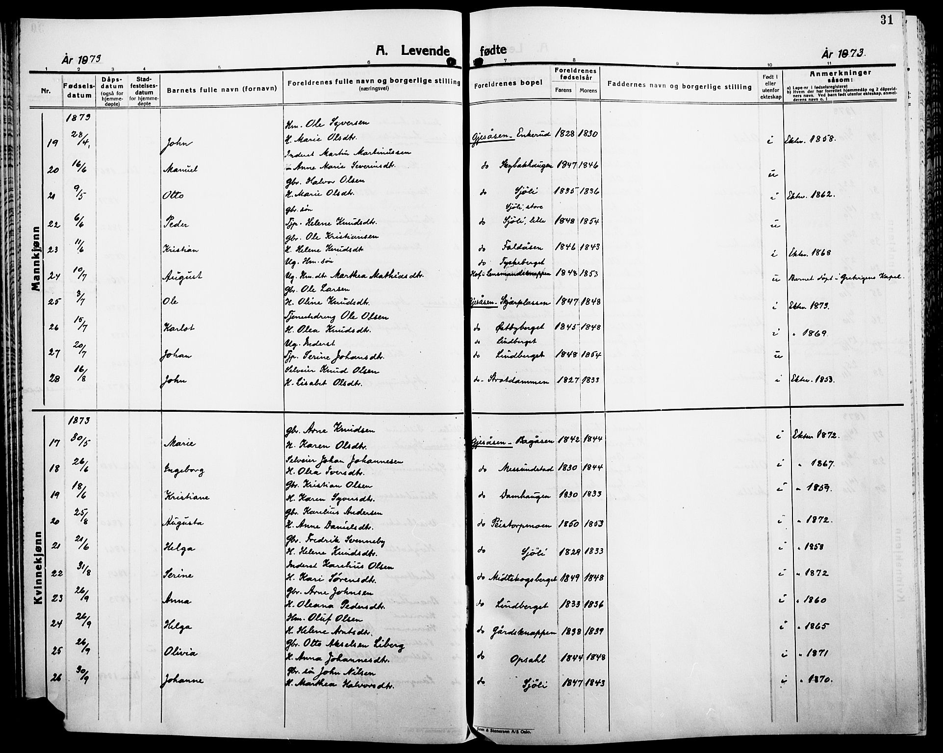 Åsnes prestekontor, SAH/PREST-042/H/Ha/Haa/L0000B: Parish register (official), 1870-1889, p. 31