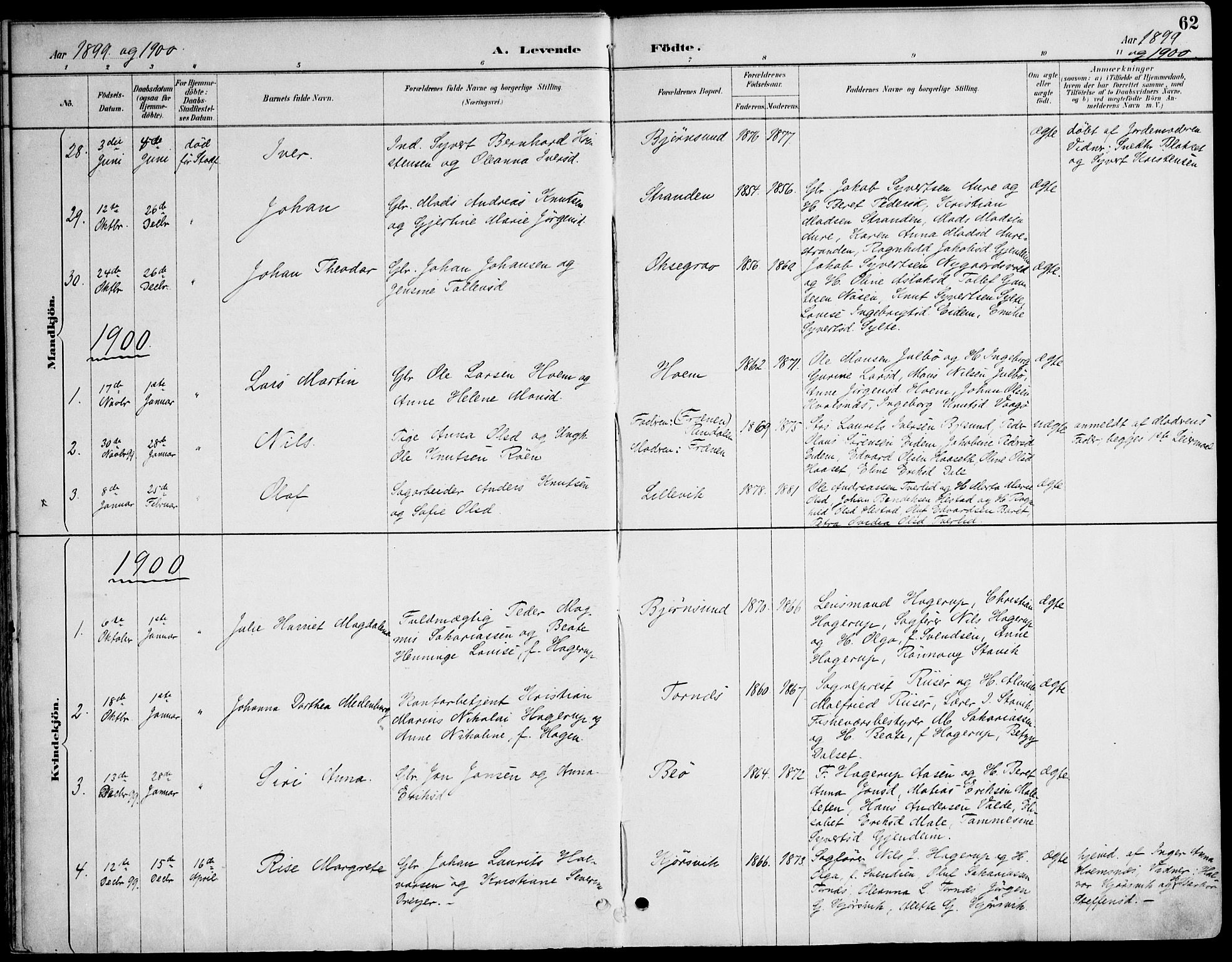 Ministerialprotokoller, klokkerbøker og fødselsregistre - Møre og Romsdal, AV/SAT-A-1454/565/L0750: Parish register (official) no. 565A04, 1887-1905, p. 62