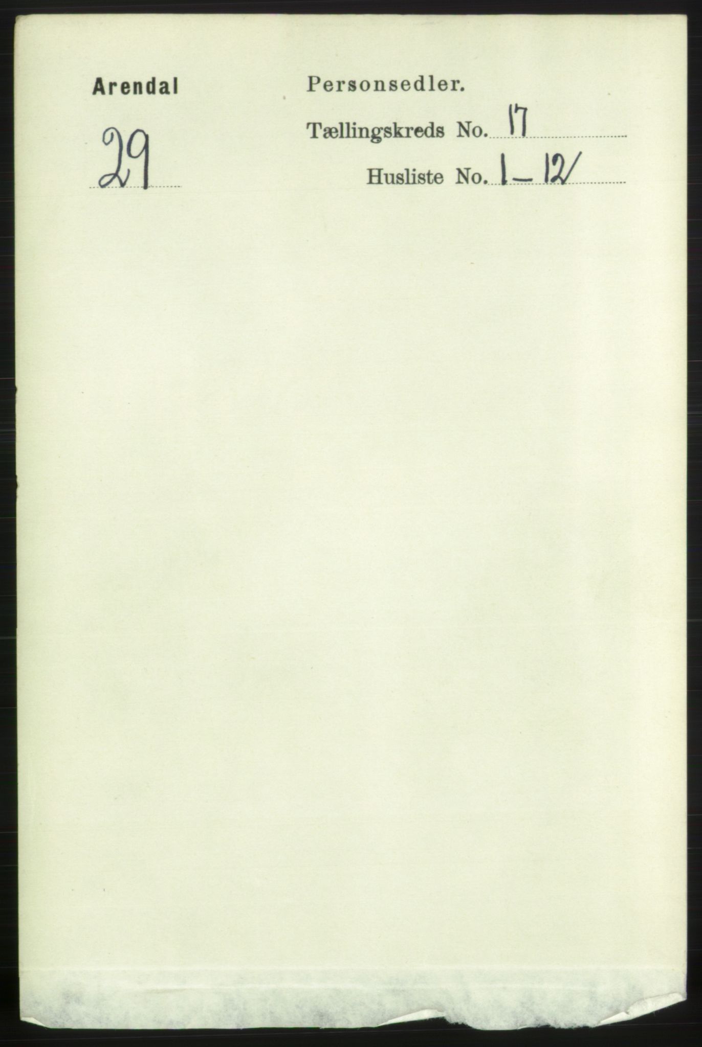 RA, 1891 census for 0903 Arendal, 1891, p. 5584