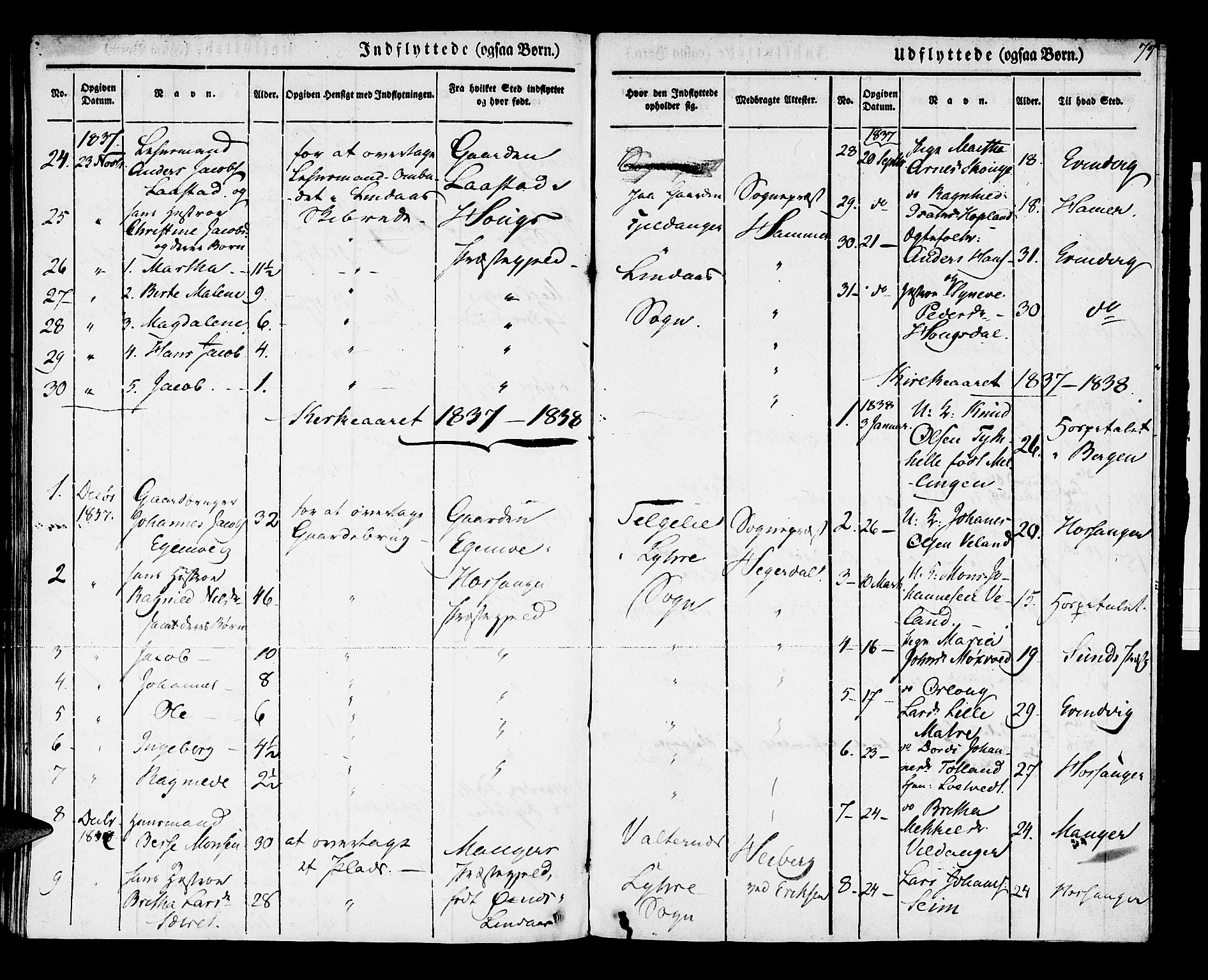 Lindås Sokneprestembete, AV/SAB-A-76701/H/Haa/Haaa/L0009: Parish register (official) no. A 9, 1835-1841, p. 77