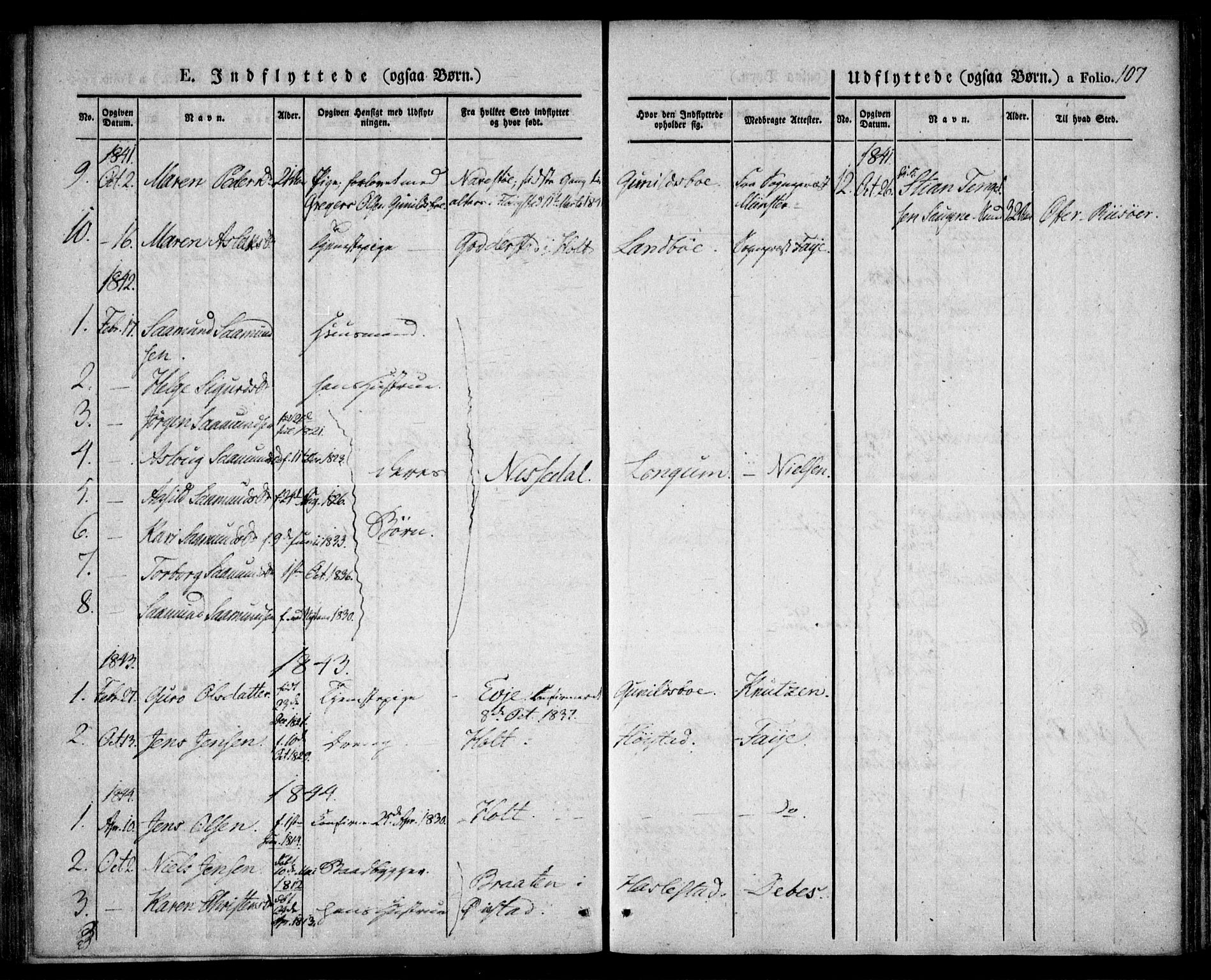 Austre Moland sokneprestkontor, SAK/1111-0001/F/Fa/Faa/L0006: Parish register (official) no. A 6, 1837-1846, p. 107