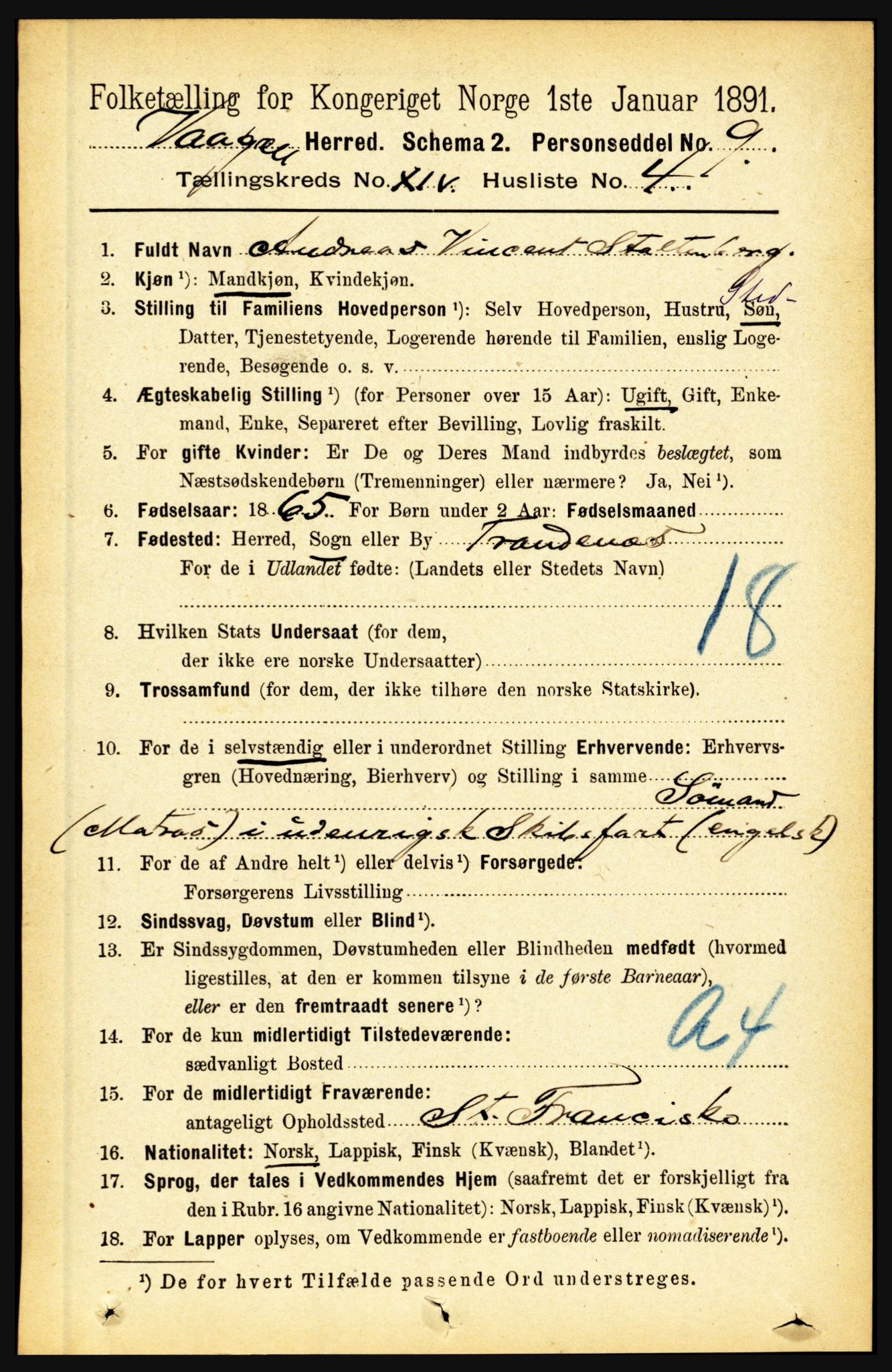 RA, 1891 census for 1865 Vågan, 1891, p. 3683