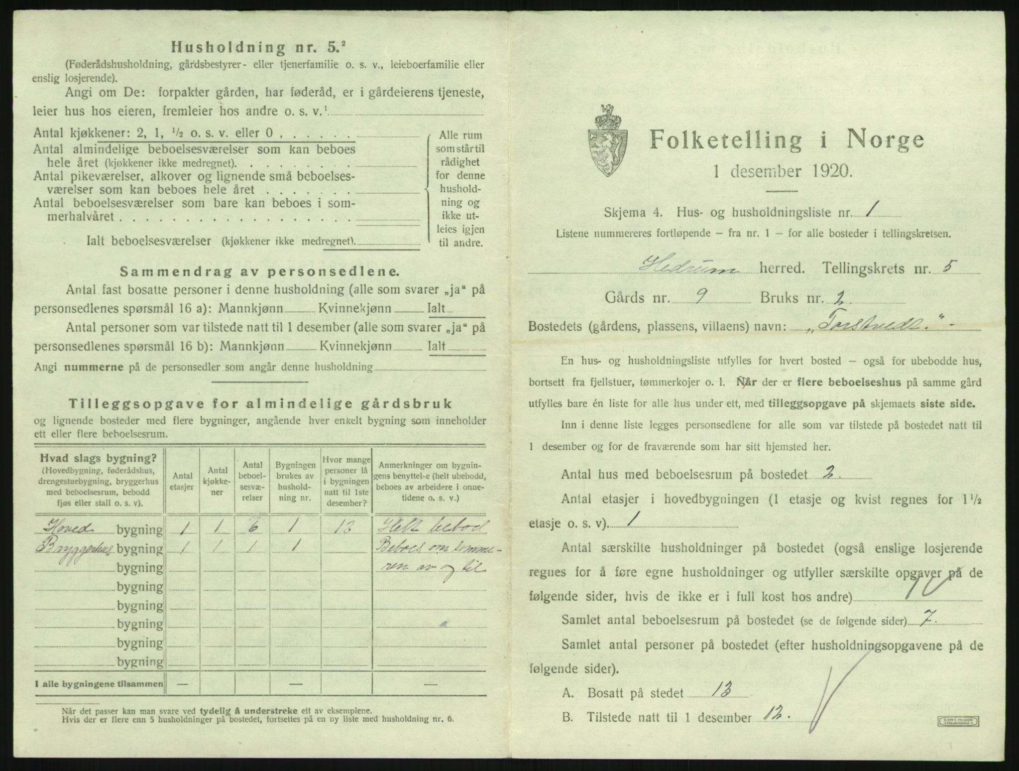 SAKO, 1920 census for Hedrum, 1920, p. 483