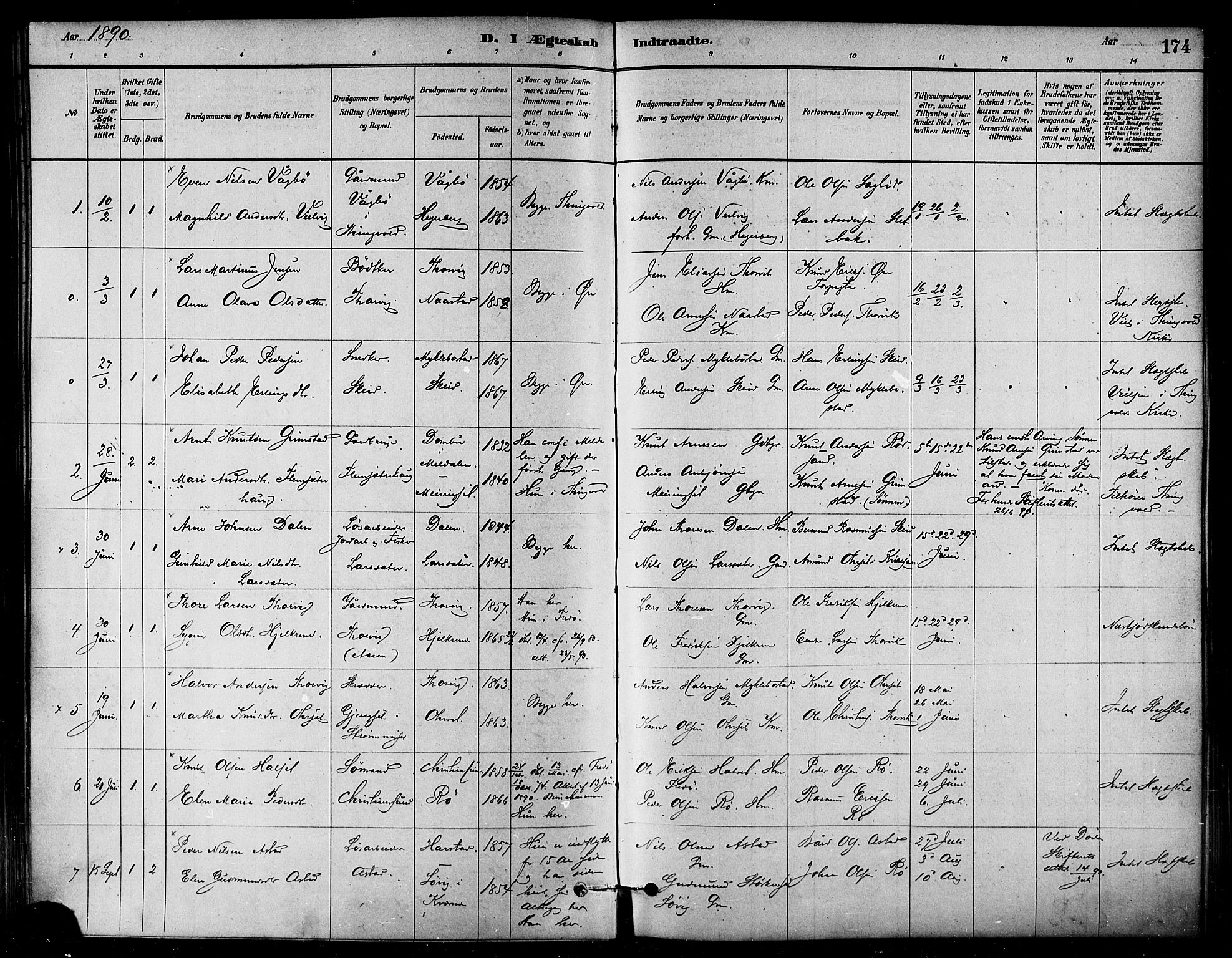 Ministerialprotokoller, klokkerbøker og fødselsregistre - Møre og Romsdal, AV/SAT-A-1454/584/L0967: Parish register (official) no. 584A07, 1879-1894, p. 174