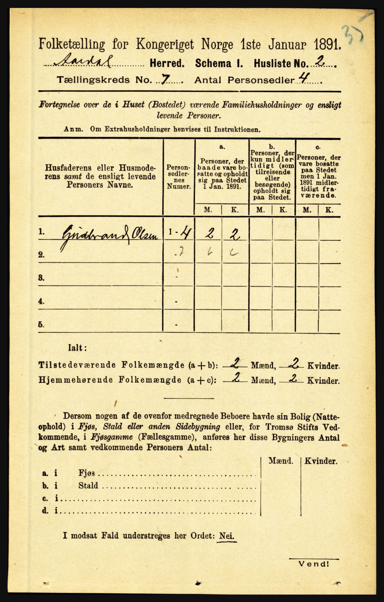 RA, 1891 census for 1424 Årdal, 1891, p. 1435