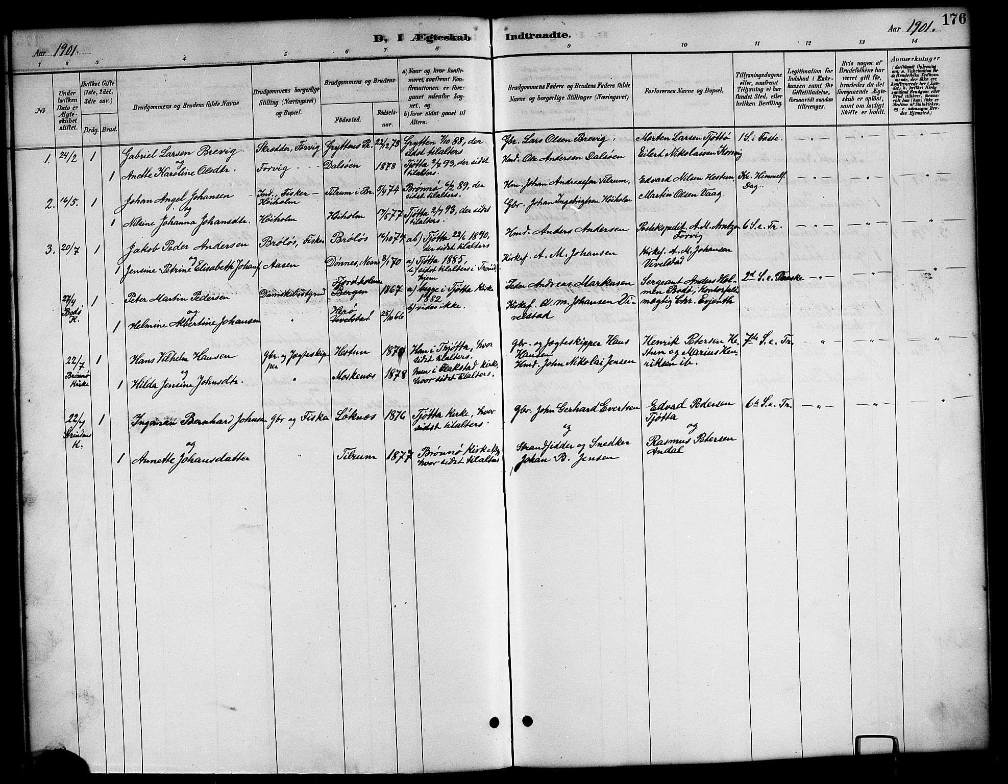 Ministerialprotokoller, klokkerbøker og fødselsregistre - Nordland, SAT/A-1459/819/L0277: Parish register (copy) no. 819C03, 1888-1917, p. 176