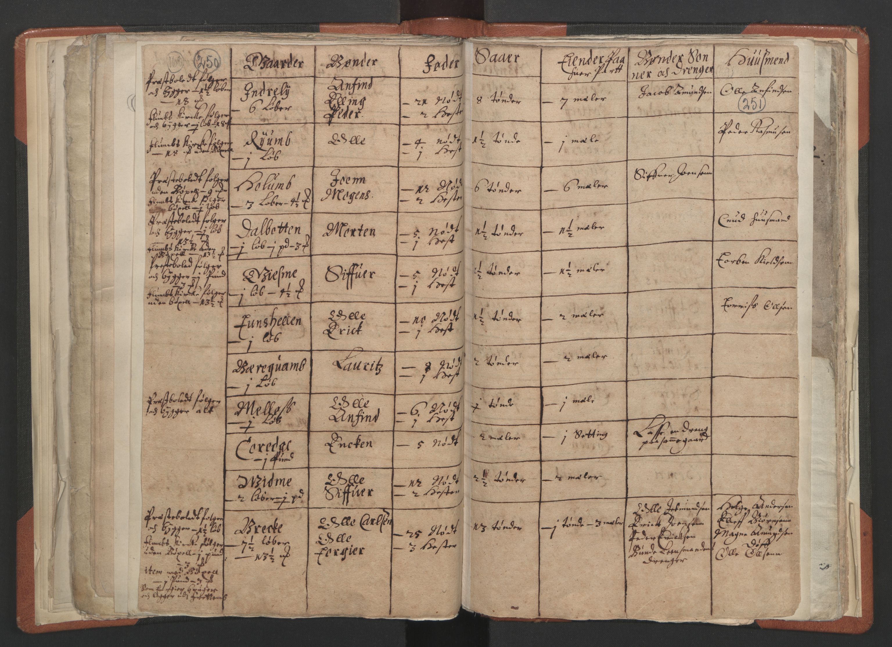 RA, Vicar's Census 1664-1666, no. 23: Sogn deanery, 1664-1666, p. 250-251