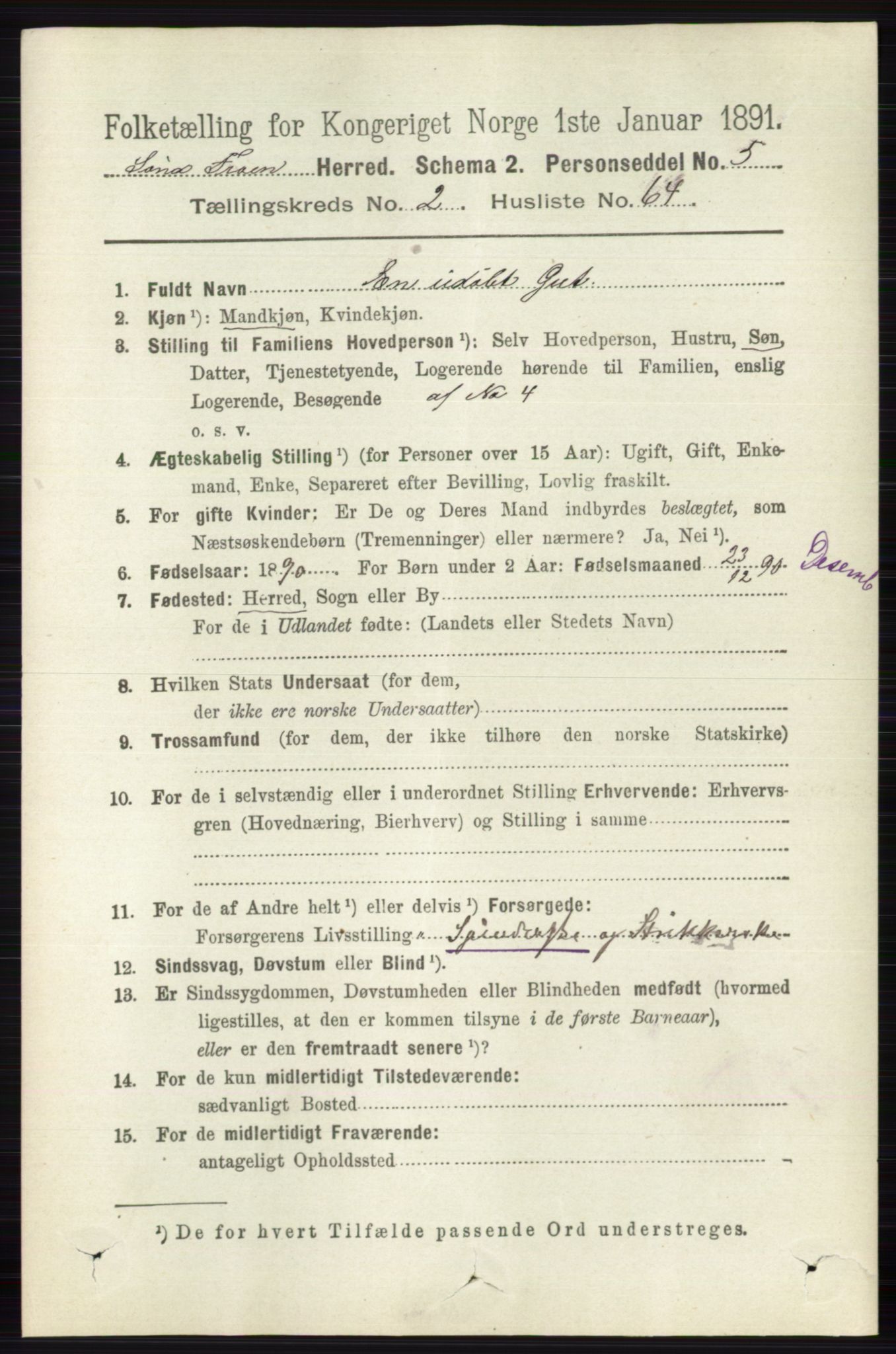 RA, 1891 census for 0519 Sør-Fron, 1891, p. 908