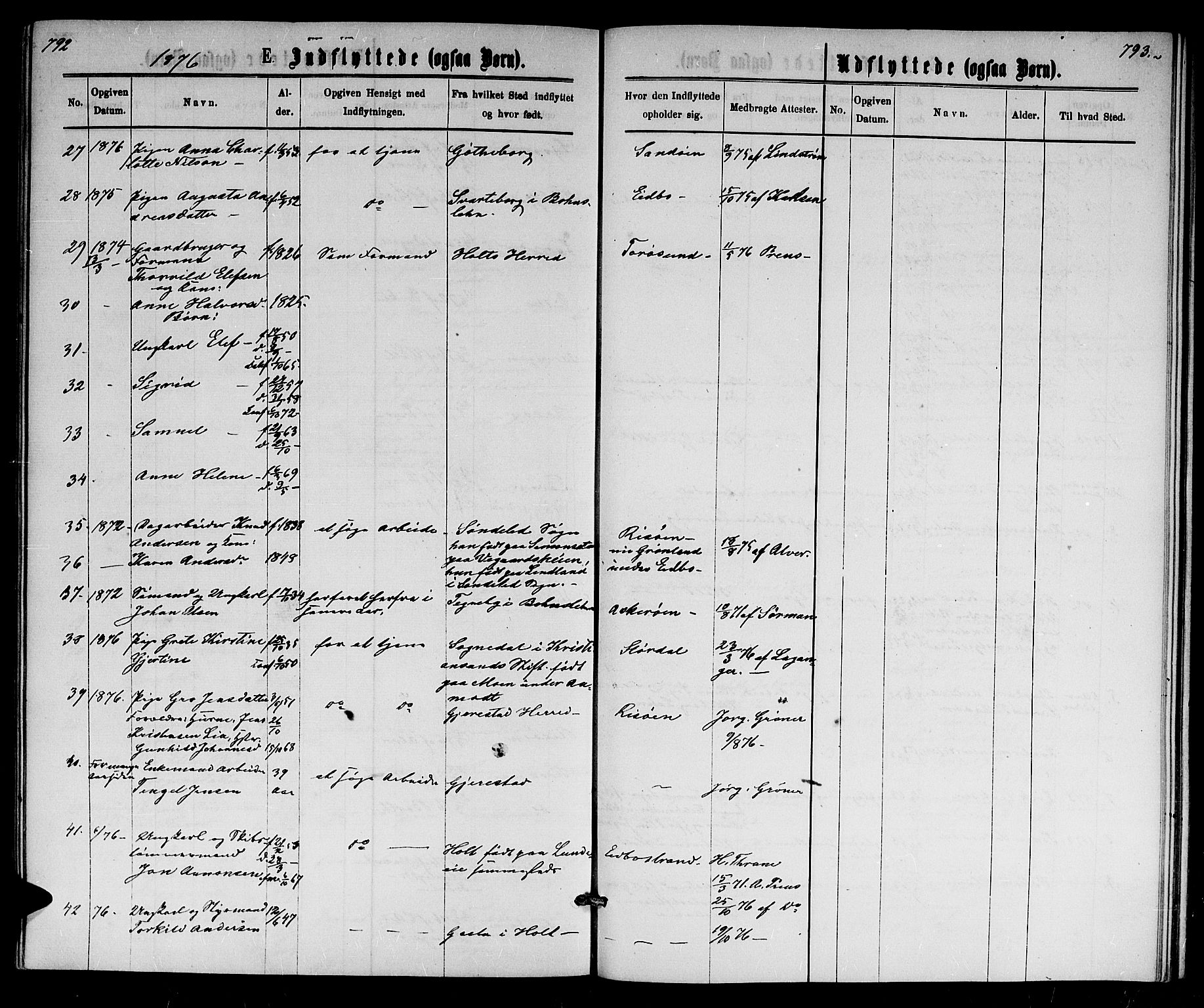 Dypvåg sokneprestkontor, AV/SAK-1111-0007/F/Fb/Fba/L0012: Parish register (copy) no. B 12, 1872-1886, p. 792-793