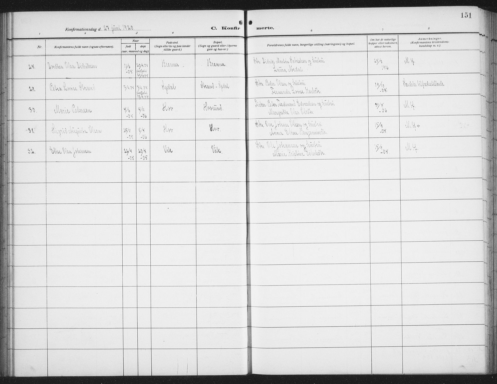 Ministerialprotokoller, klokkerbøker og fødselsregistre - Nordland, AV/SAT-A-1459/876/L1106: Parish register (copy) no. 876C05, 1915-1942, p. 151