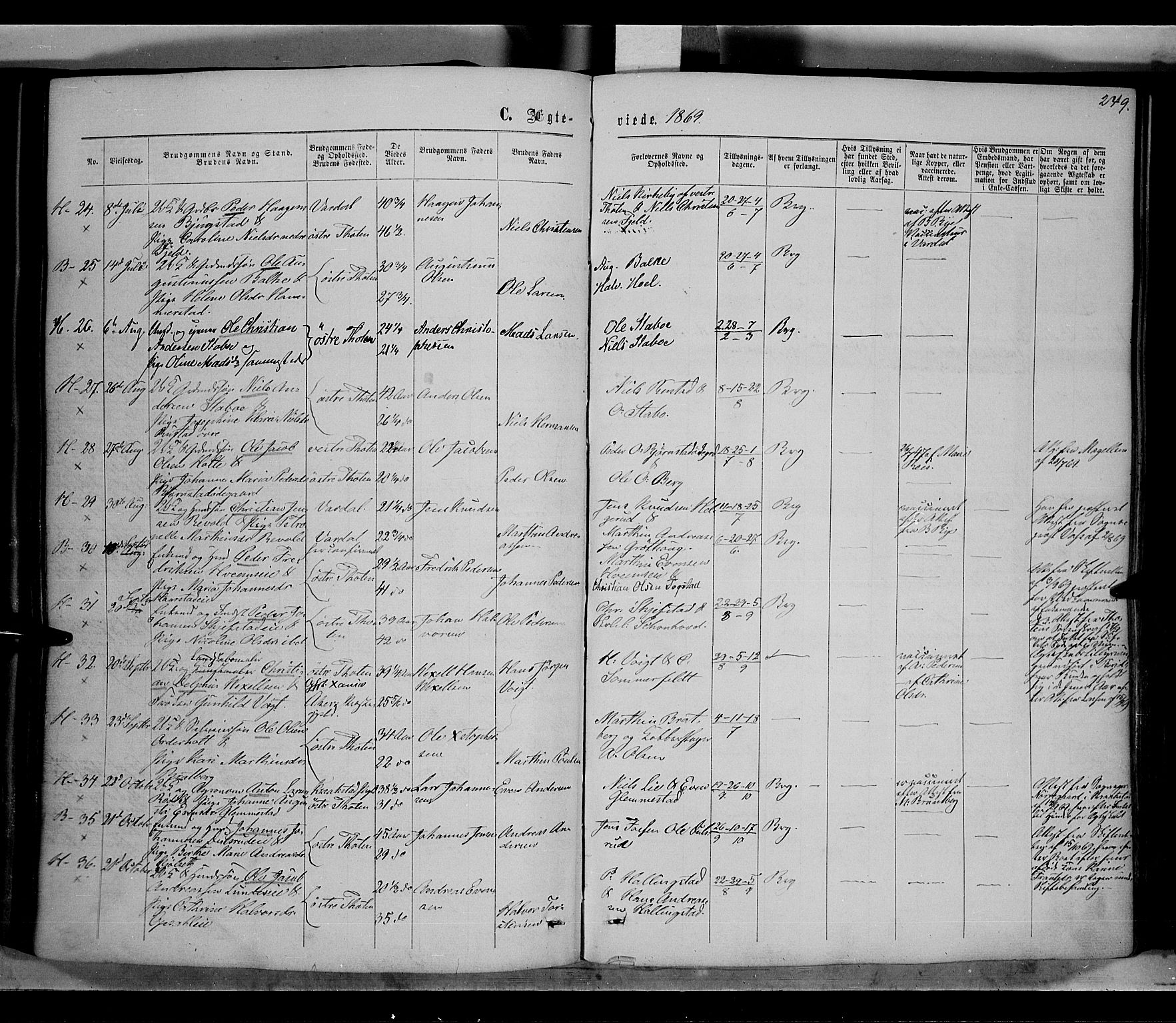 Østre Toten prestekontor, AV/SAH-PREST-104/H/Ha/Haa/L0005: Parish register (official) no. 5, 1866-1877, p. 249