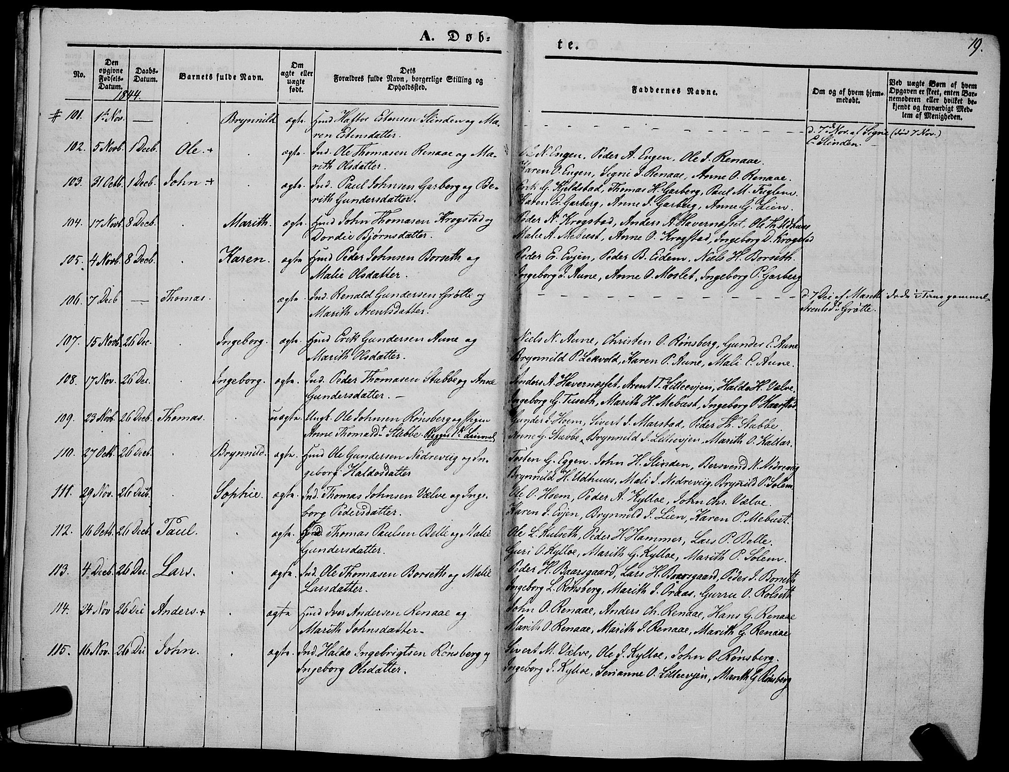 Ministerialprotokoller, klokkerbøker og fødselsregistre - Sør-Trøndelag, SAT/A-1456/695/L1145: Parish register (official) no. 695A06 /1, 1843-1859, p. 19