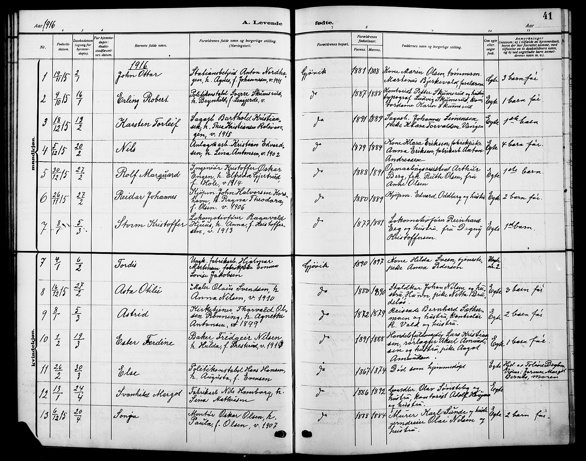 Vardal prestekontor, AV/SAH-PREST-100/H/Ha/Hab/L0014: Parish register (copy) no. 14, 1911-1922, p. 41