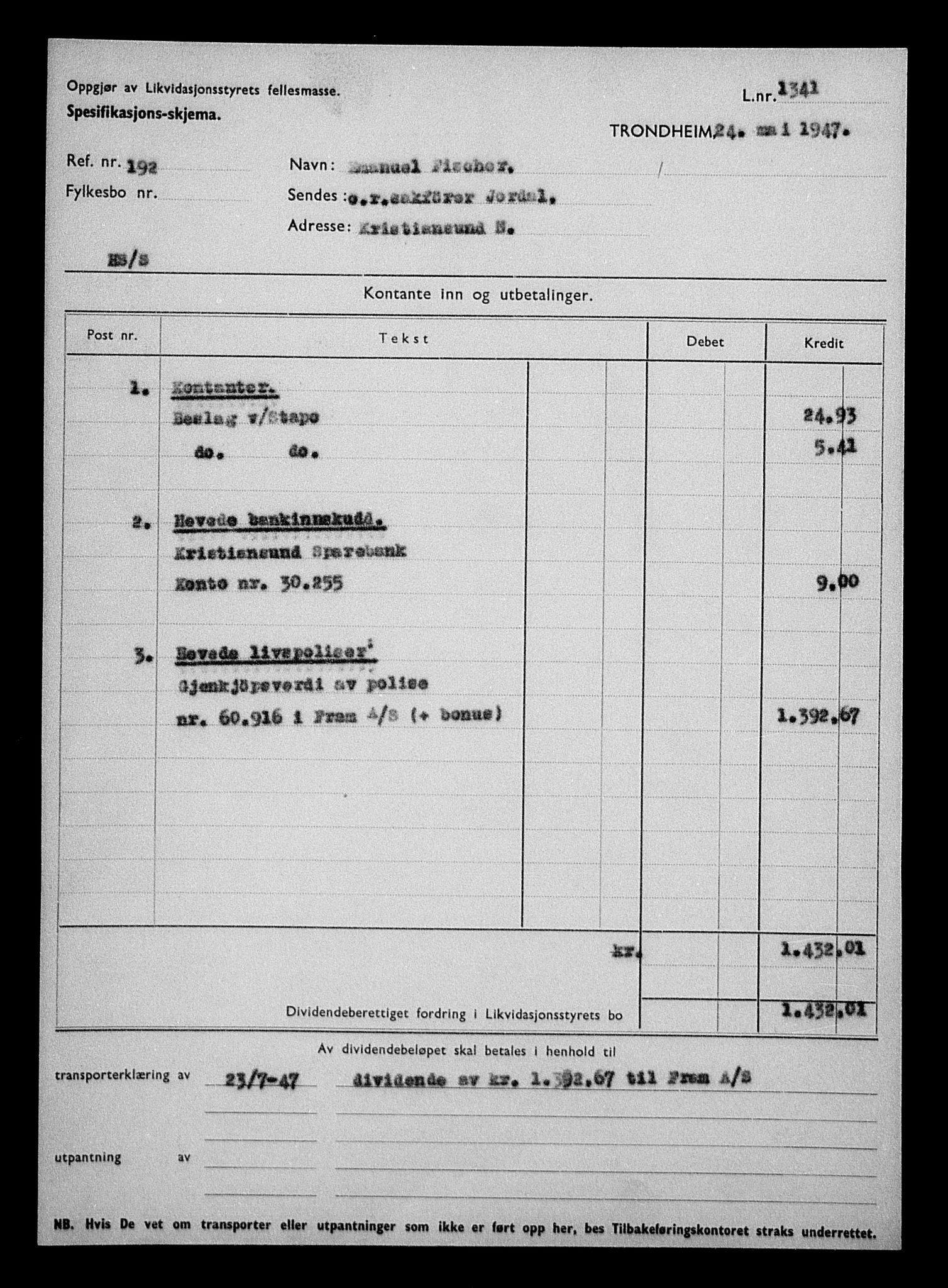 Justisdepartementet, Tilbakeføringskontoret for inndratte formuer, RA/S-1564/H/Hc/Hcb/L0912: --, 1945-1947, p. 310