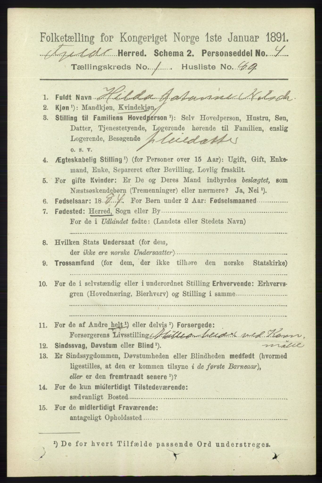 RA, 1891 census for 1246 Fjell, 1891, p. 615