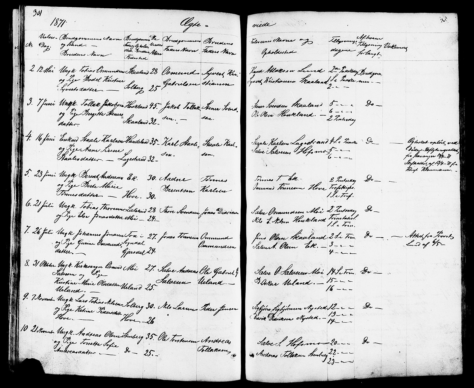 Lund sokneprestkontor, AV/SAST-A-101809/S07/L0003: Parish register (copy) no. B 3, 1848-1885, p. 301