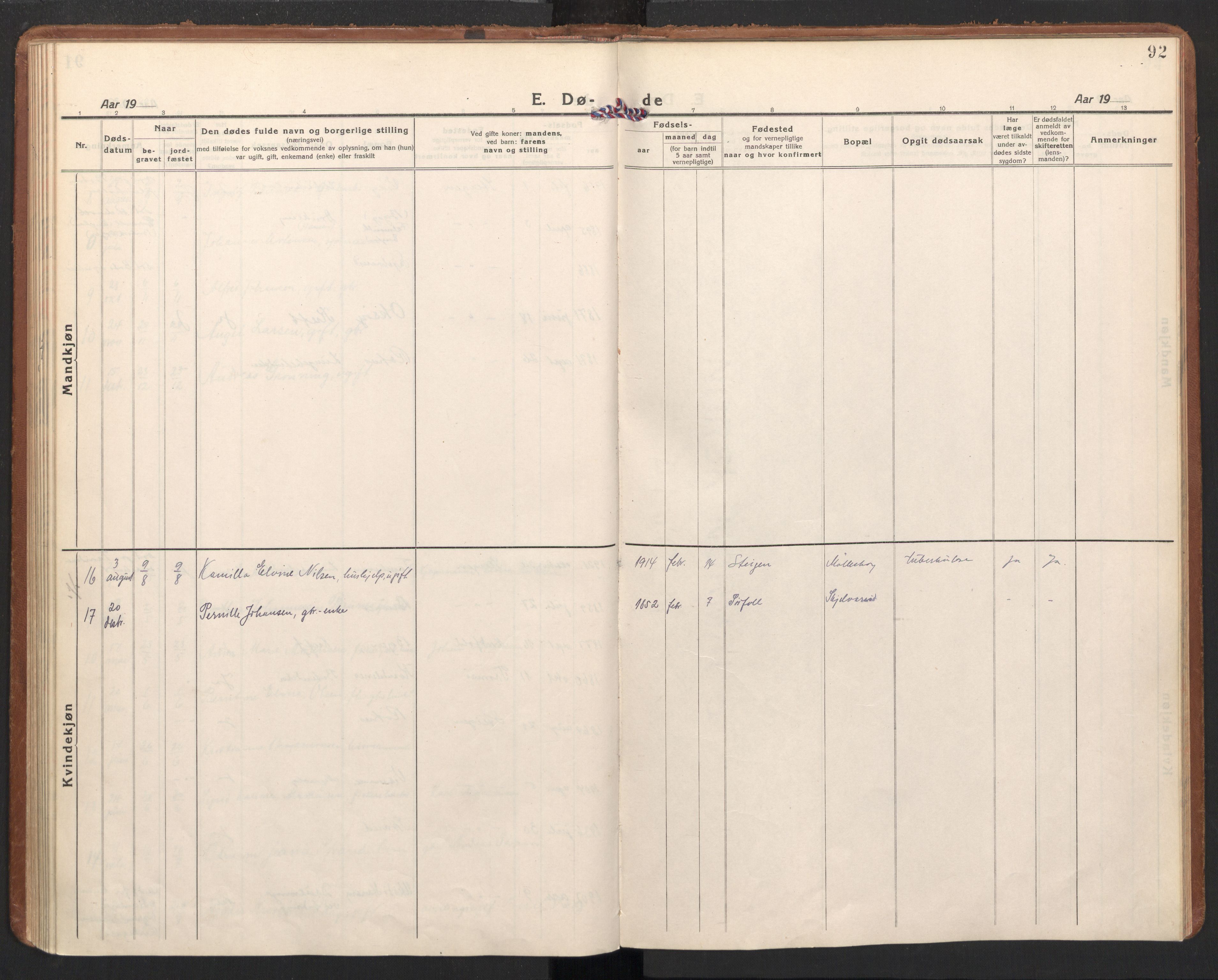 Ministerialprotokoller, klokkerbøker og fødselsregistre - Nordland, AV/SAT-A-1459/855/L0809: Parish register (official) no. 855A18, 1921-1939, p. 92