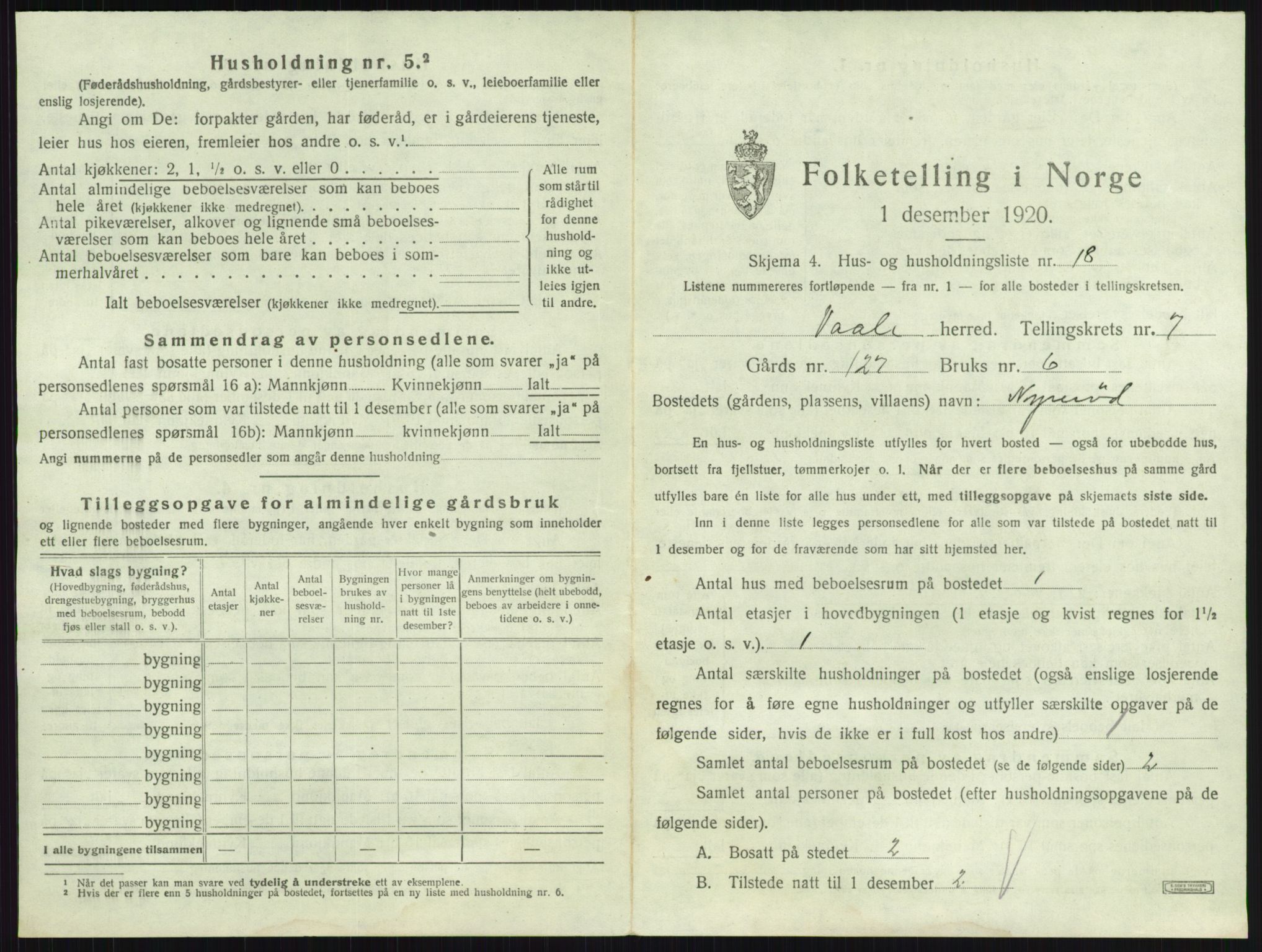 SAKO, 1920 census for Våle, 1920, p. 891