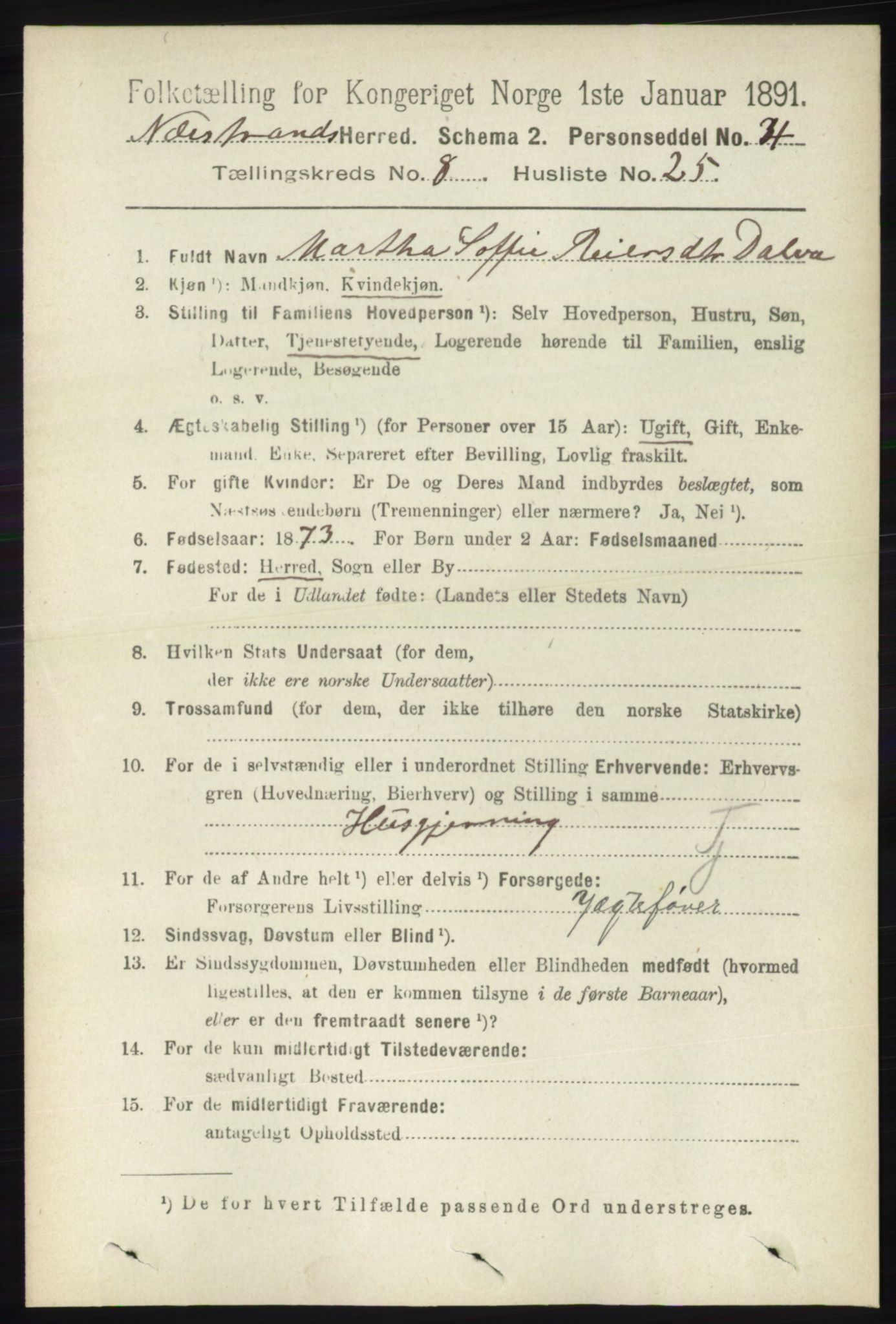 RA, 1891 census for 1139 Nedstrand, 1891, p. 1533