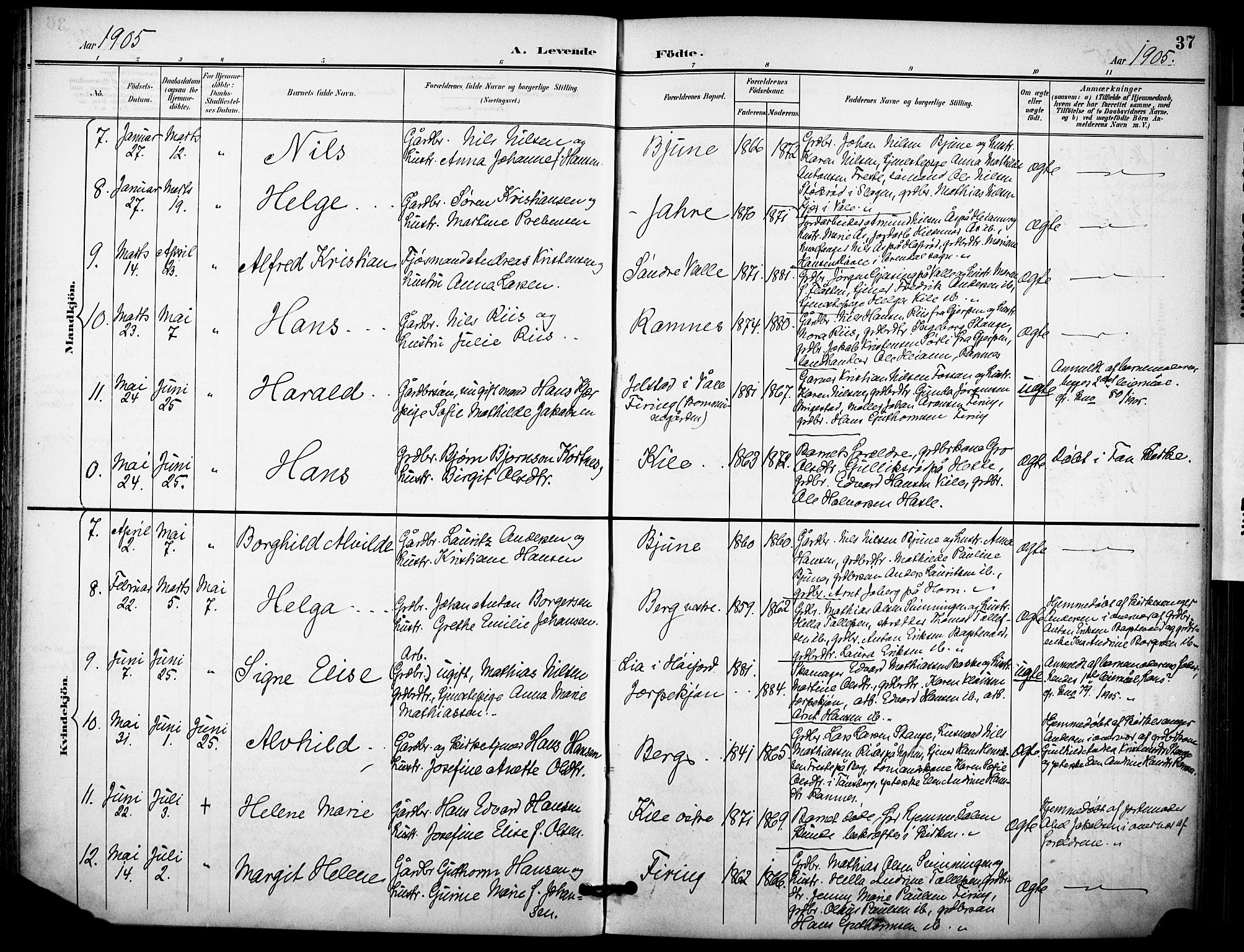 Ramnes kirkebøker, SAKO/A-314/F/Fa/L0008: Parish register (official) no. I 8, 1896-1913, p. 37