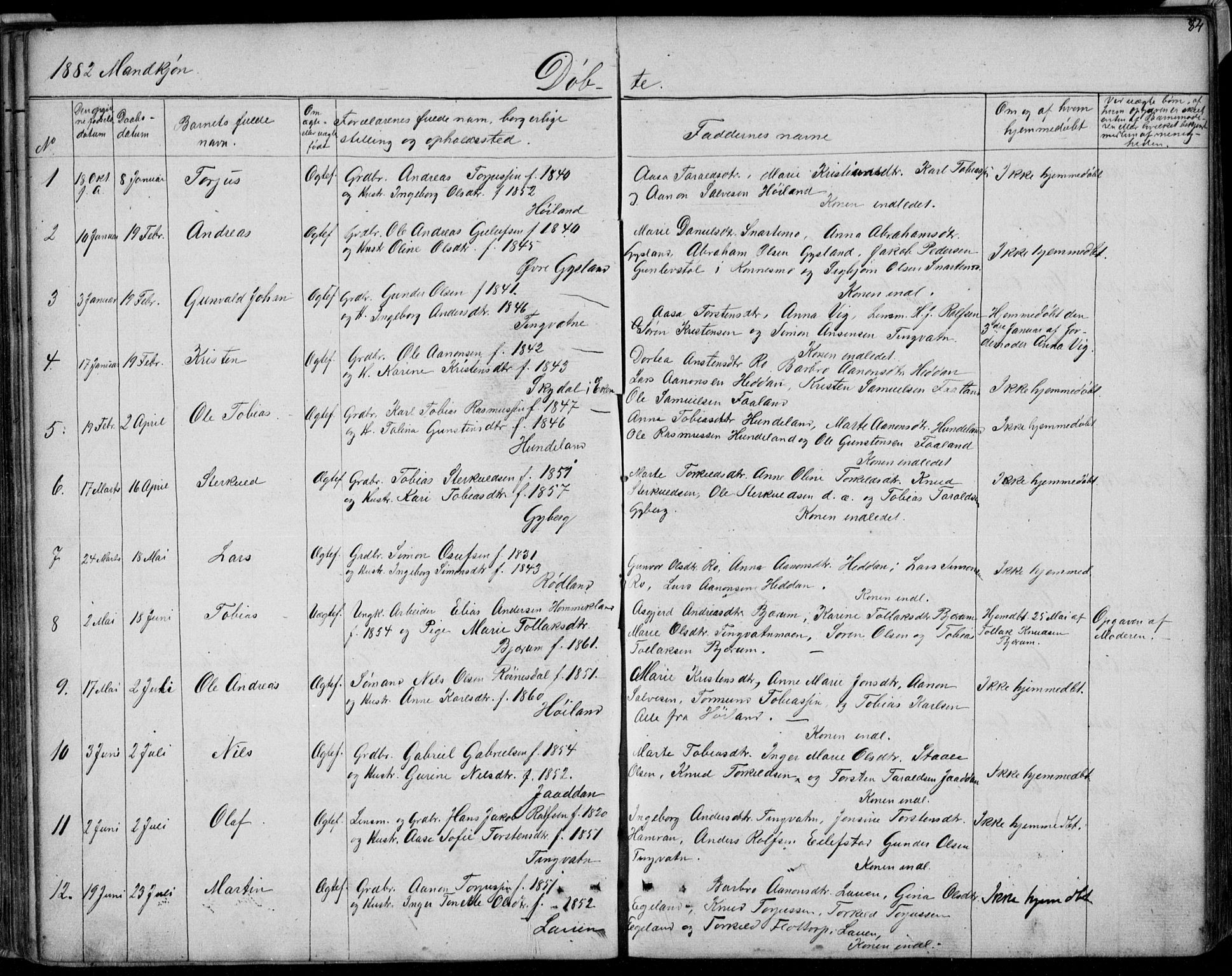 Hægebostad sokneprestkontor, SAK/1111-0024/F/Fb/Fba/L0002: Parish register (copy) no. B 2, 1851-1882, p. 84