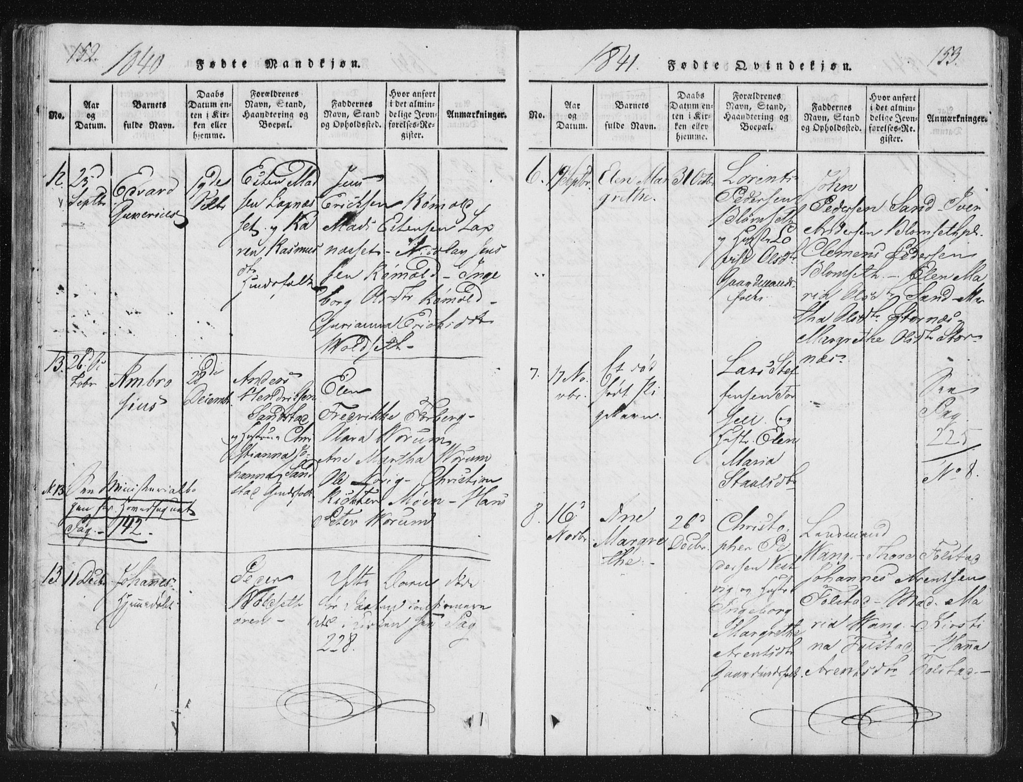 Ministerialprotokoller, klokkerbøker og fødselsregistre - Nord-Trøndelag, AV/SAT-A-1458/744/L0417: Parish register (official) no. 744A01, 1817-1842, p. 152-153