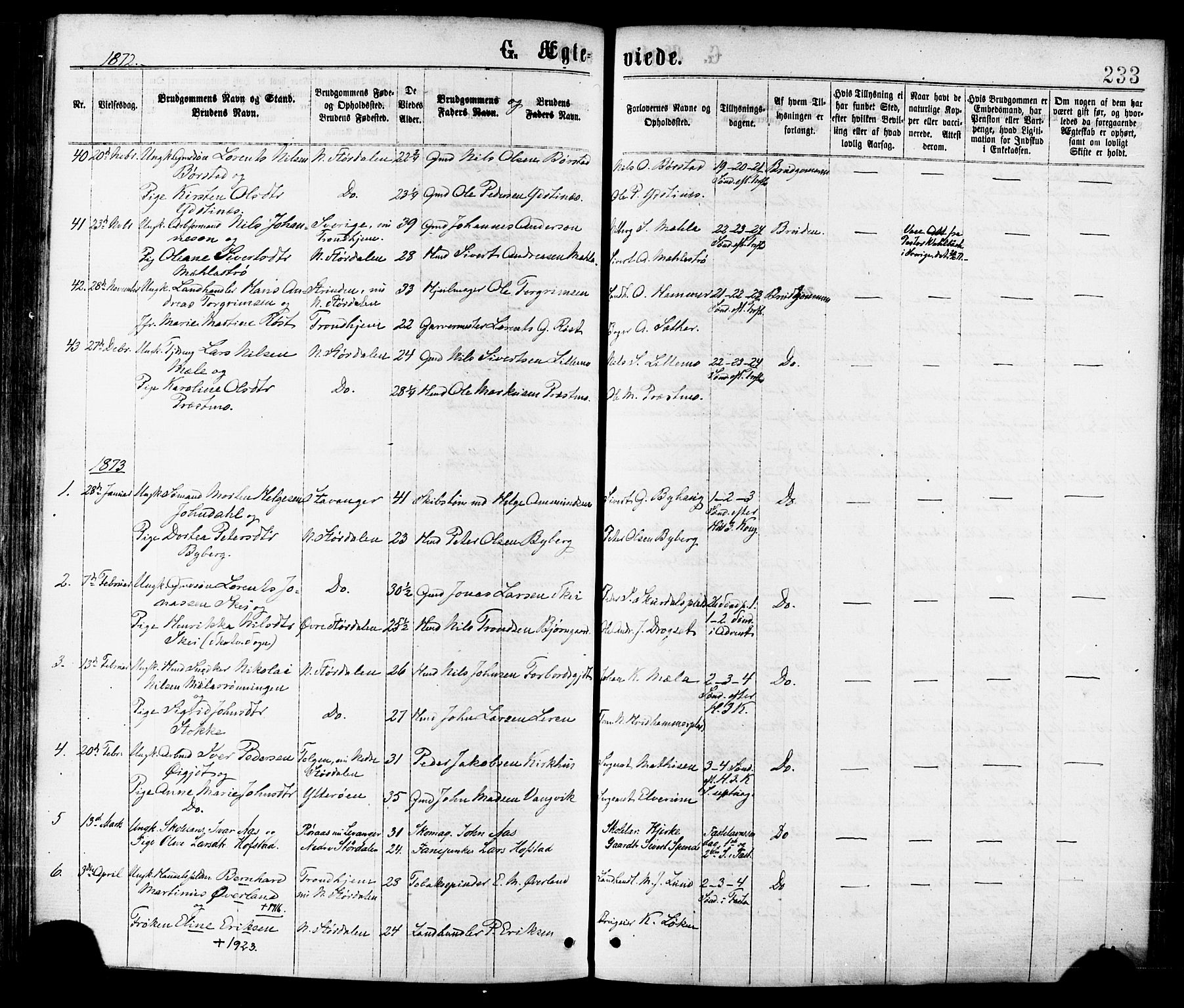 Ministerialprotokoller, klokkerbøker og fødselsregistre - Nord-Trøndelag, SAT/A-1458/709/L0076: Parish register (official) no. 709A16, 1871-1879, p. 233