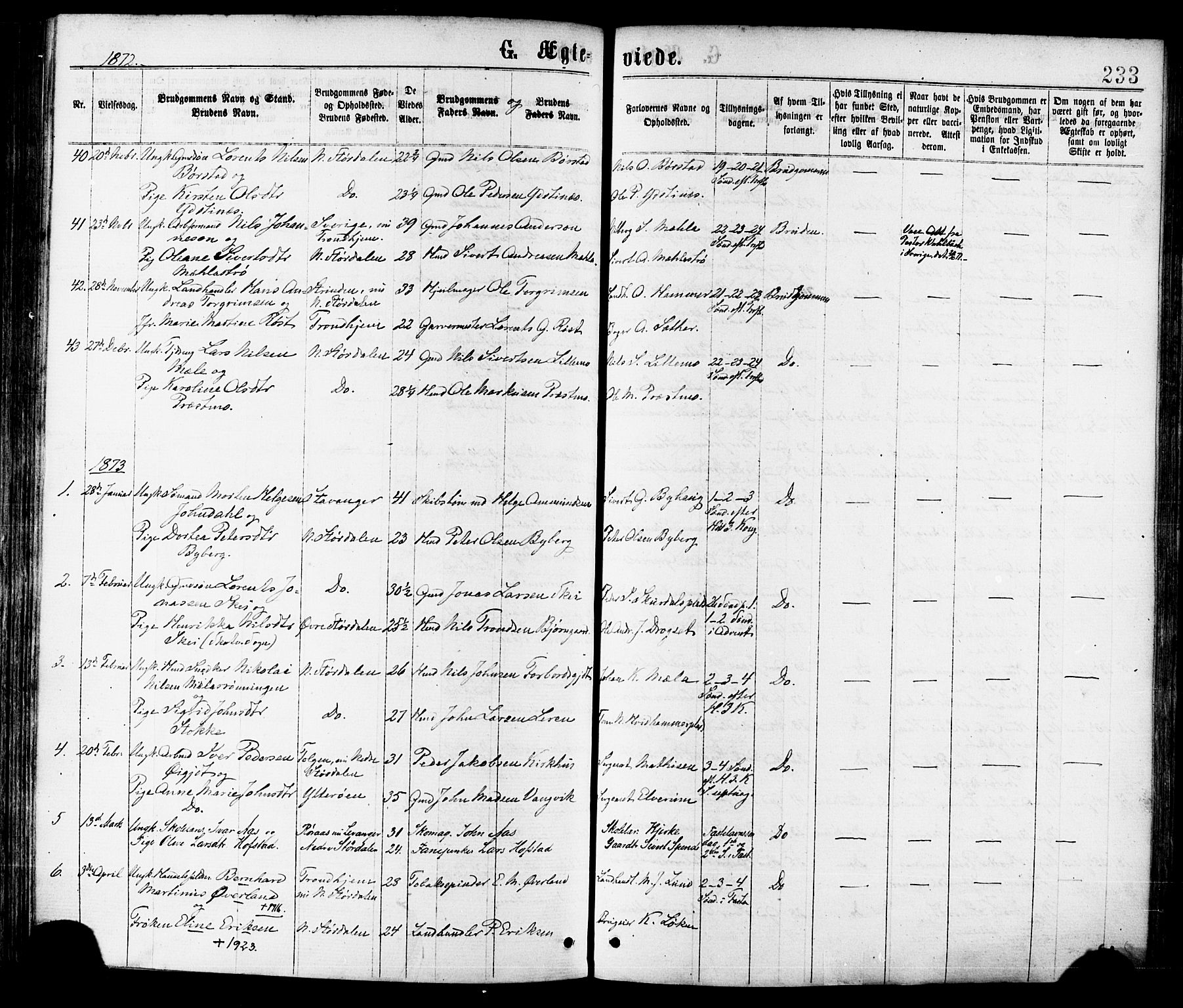 Ministerialprotokoller, klokkerbøker og fødselsregistre - Nord-Trøndelag, AV/SAT-A-1458/709/L0076: Parish register (official) no. 709A16, 1871-1879, p. 233