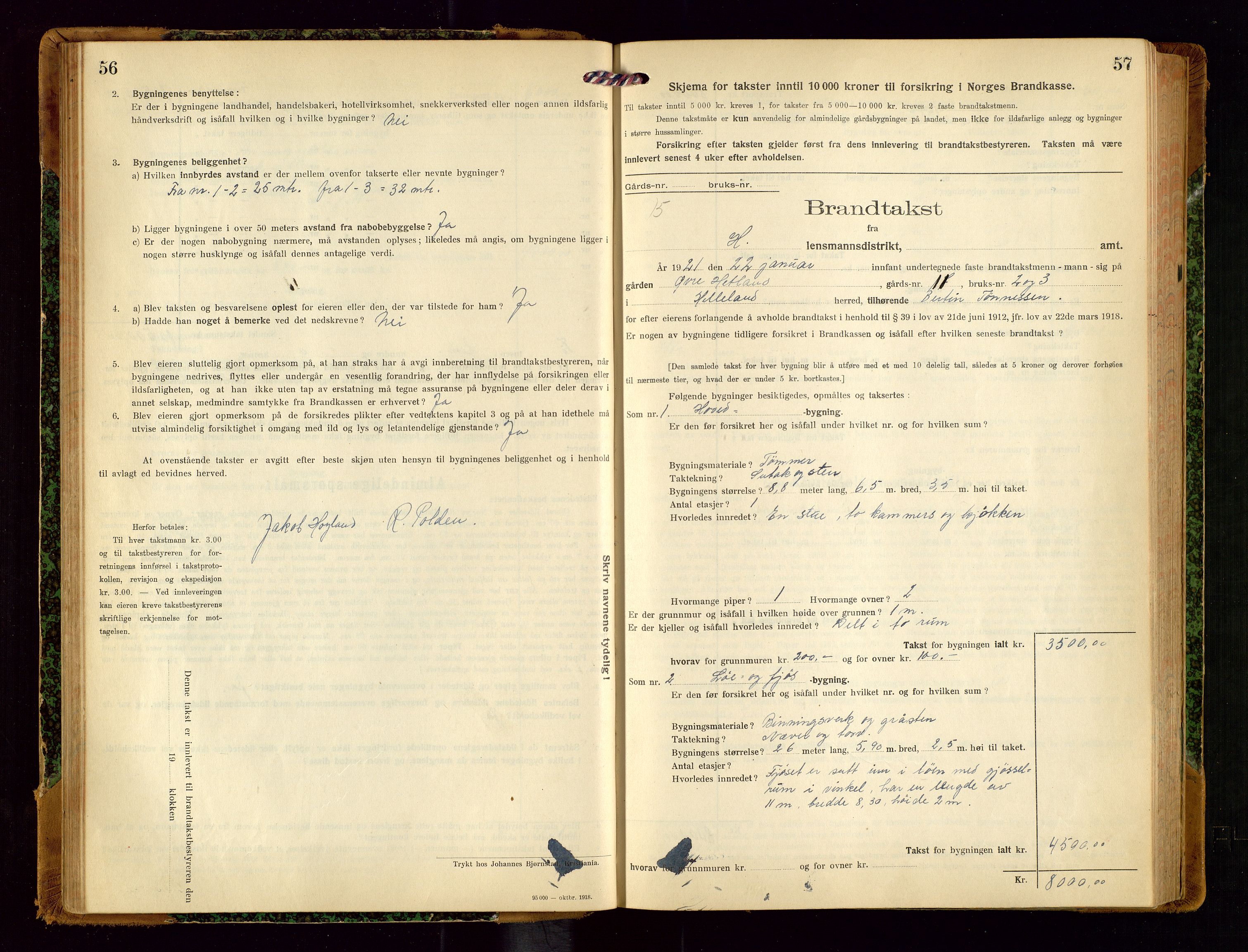 Helleland lensmannskontor, AV/SAST-A-100209/Gob/L0002: "Brandtakstprotokoll", 1921-1930, p. 56-57