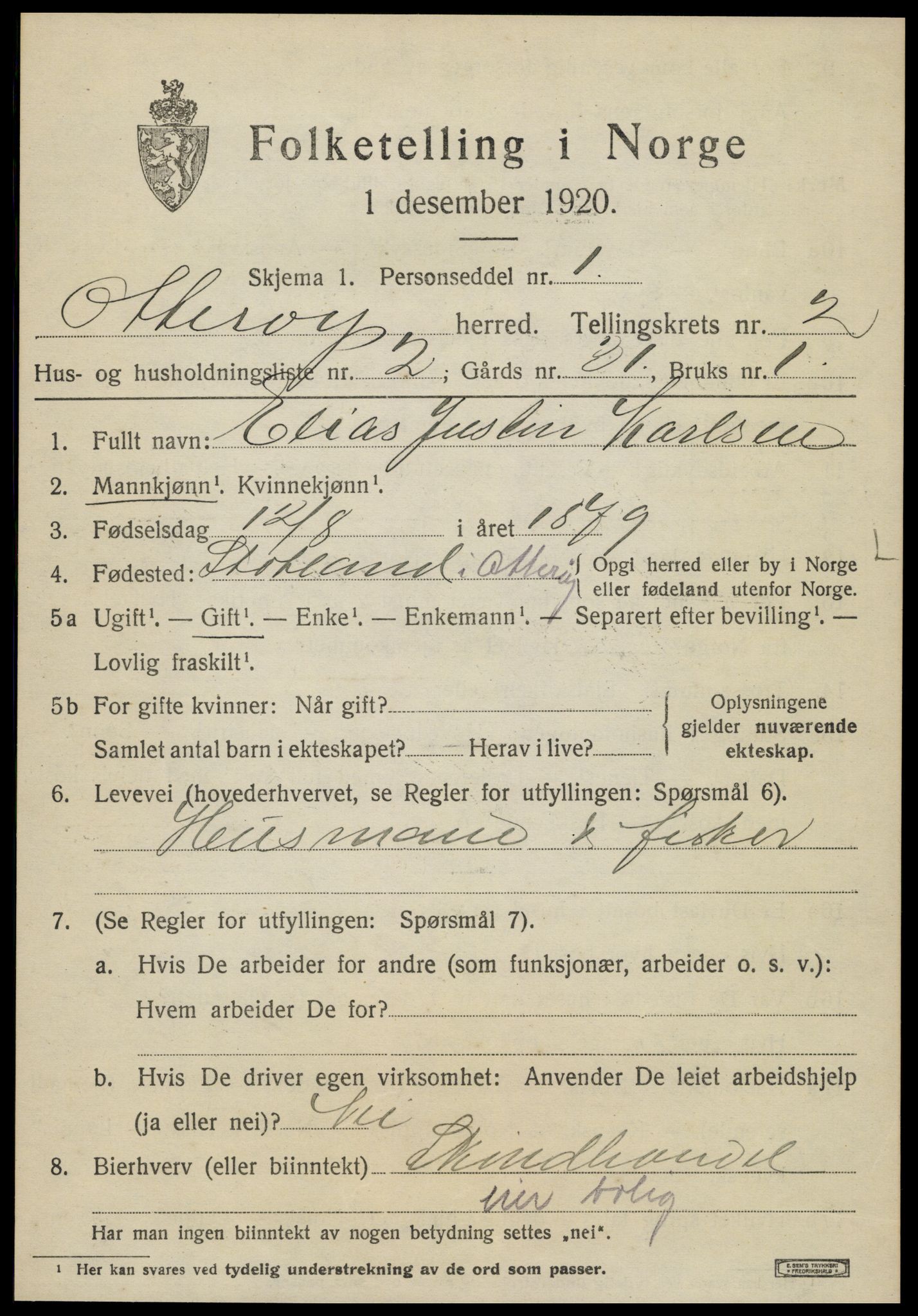 SAT, 1920 census for Otterøy, 1920, p. 1125