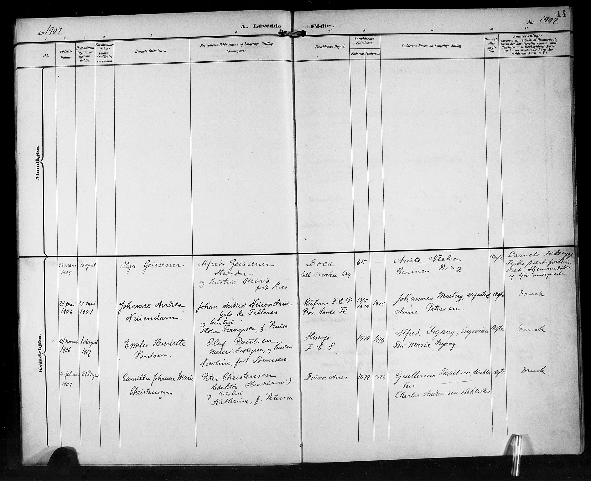 Den norske sjømannsmisjon i utlandet/Syd-Amerika (Buenos Aires m.fl.), SAB/SAB/PA-0118/H/Ha/L0002: Parish register (official) no. A 2, 1899-1919, p. 14