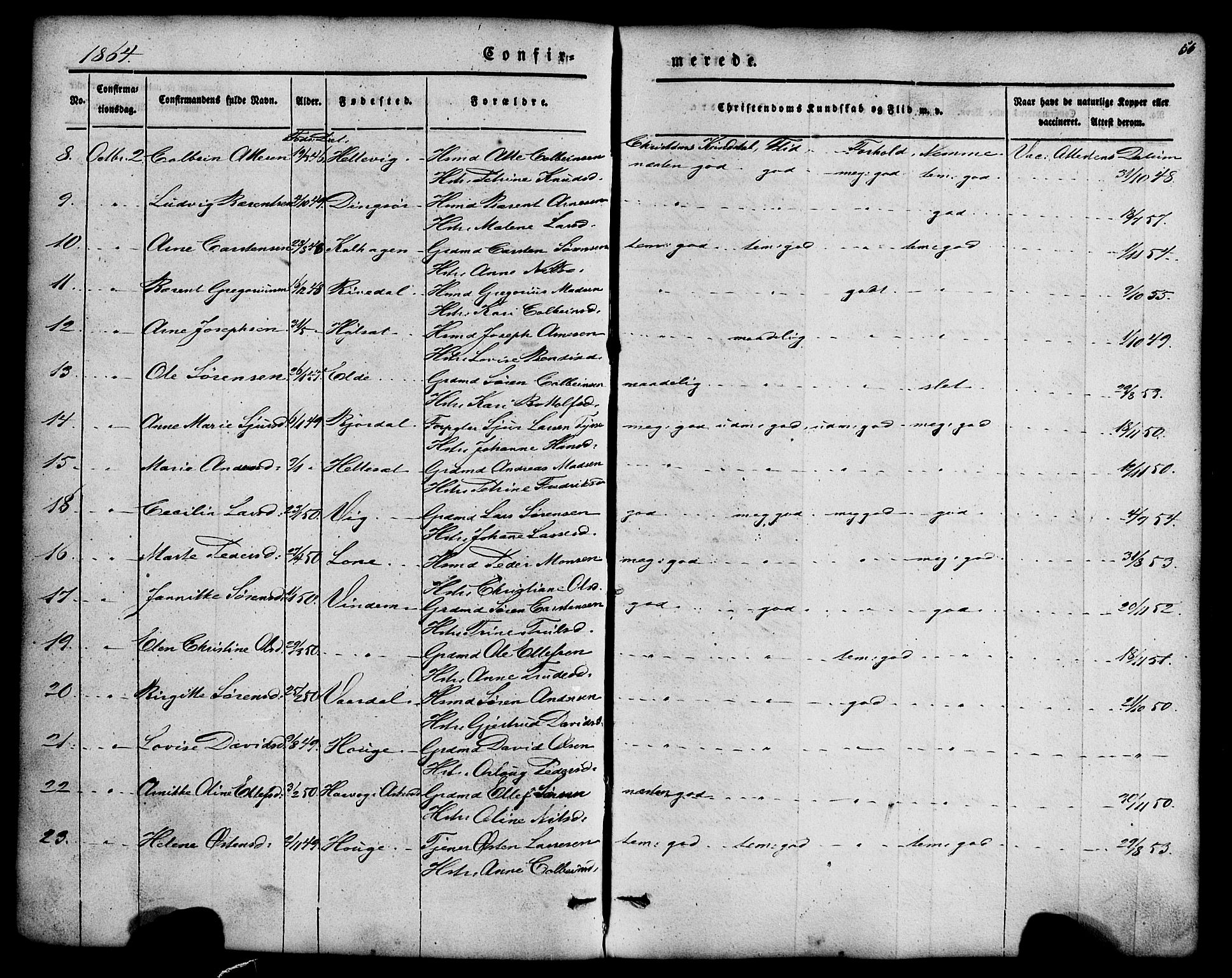 Fjaler sokneprestembete, SAB/A-79801/H/Haa/Haaa/L0008: Parish register (official) no. A 8, 1850-1886, p. 56
