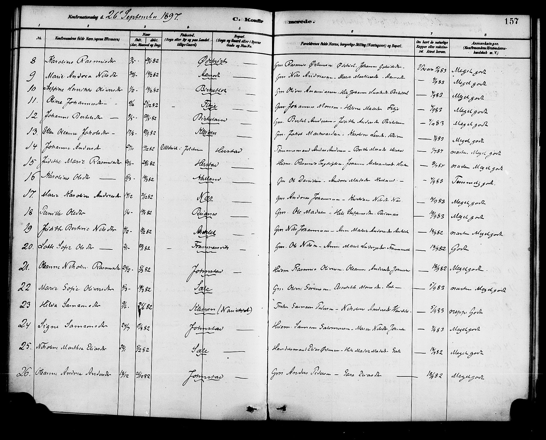 Førde sokneprestembete, AV/SAB-A-79901/H/Haa/Haad/L0001: Parish register (official) no. D 1, 1881-1898, p. 157