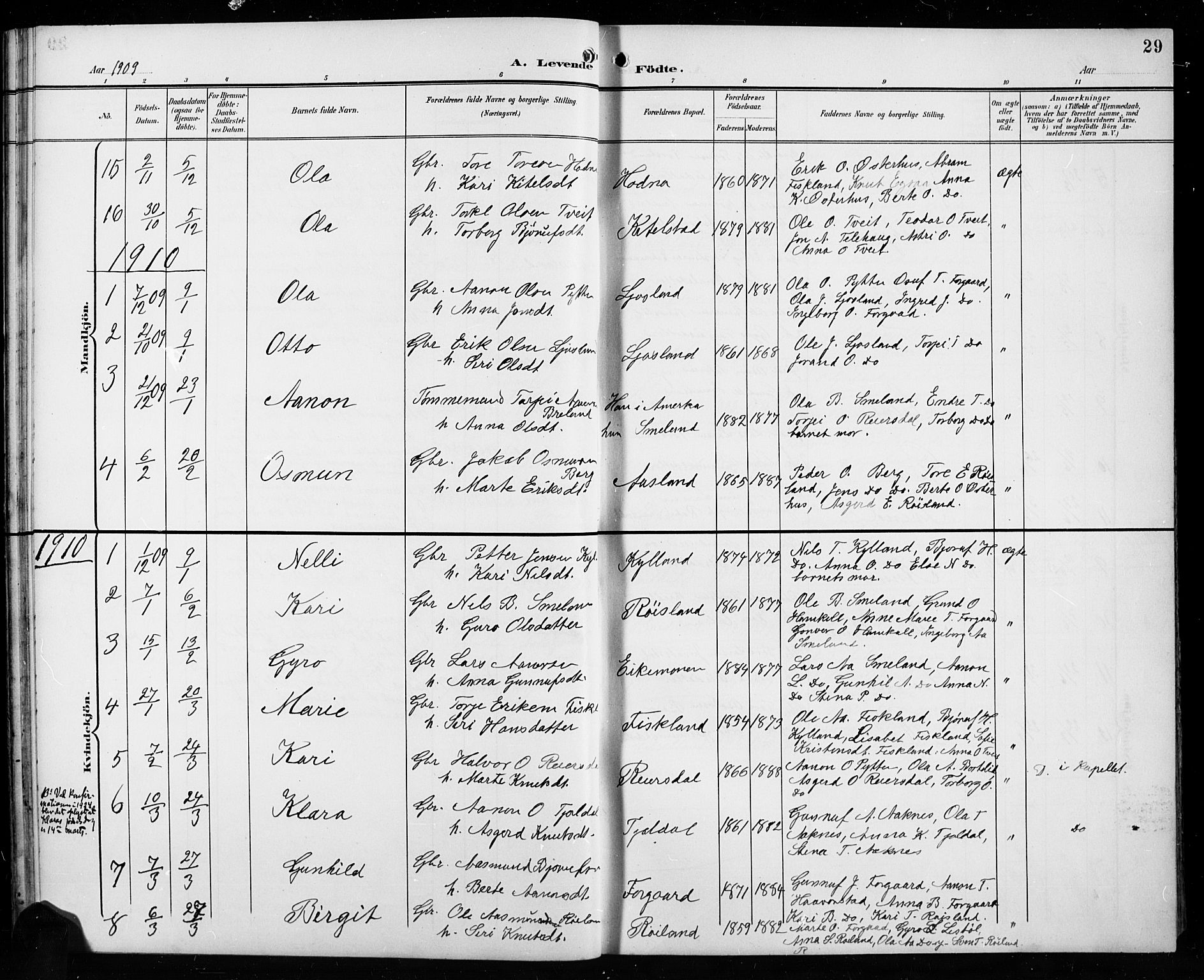 Åseral sokneprestkontor, SAK/1111-0051/F/Fb/L0003: Parish register (copy) no. B 3, 1900-1919, p. 29