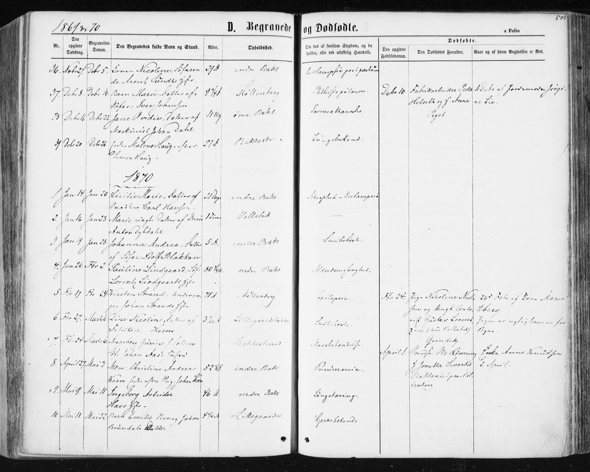 Ministerialprotokoller, klokkerbøker og fødselsregistre - Sør-Trøndelag, SAT/A-1456/604/L0186: Parish register (official) no. 604A07, 1866-1877, p. 505