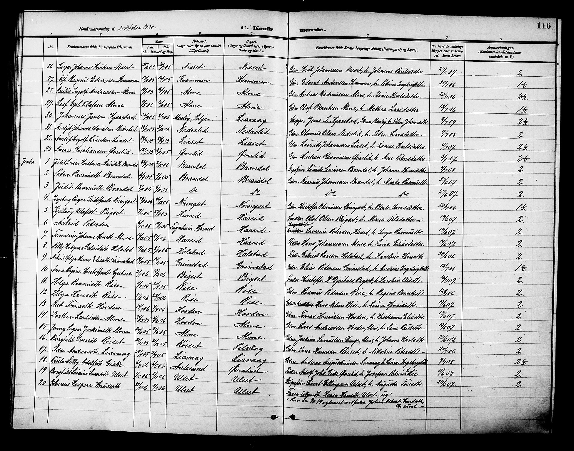 Ministerialprotokoller, klokkerbøker og fødselsregistre - Møre og Romsdal, AV/SAT-A-1454/510/L0126: Parish register (copy) no. 510C03, 1900-1922, p. 116