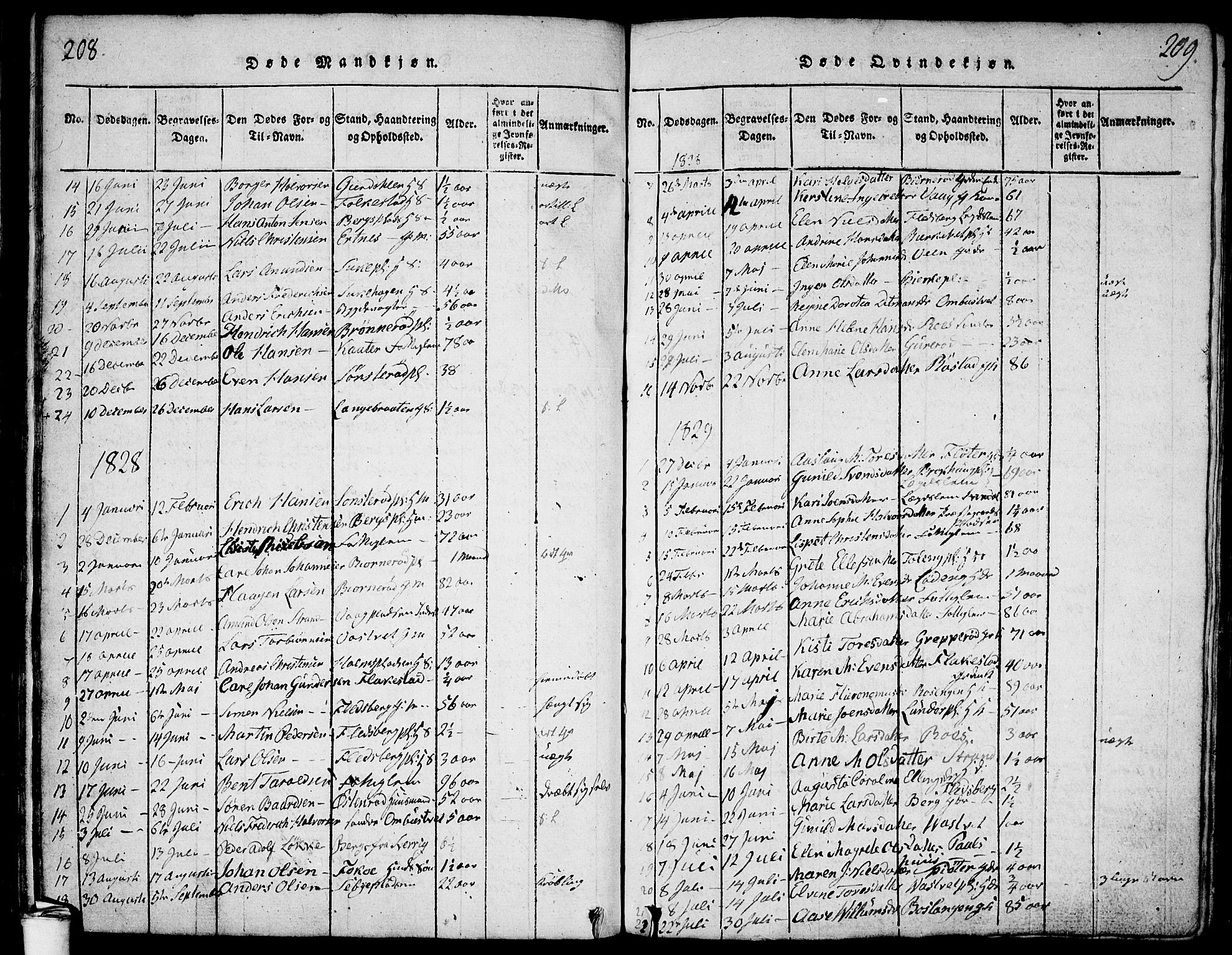 Våler prestekontor Kirkebøker, AV/SAO-A-11083/F/Fa/L0005: Parish register (official) no. I 5, 1815-1839, p. 208-209