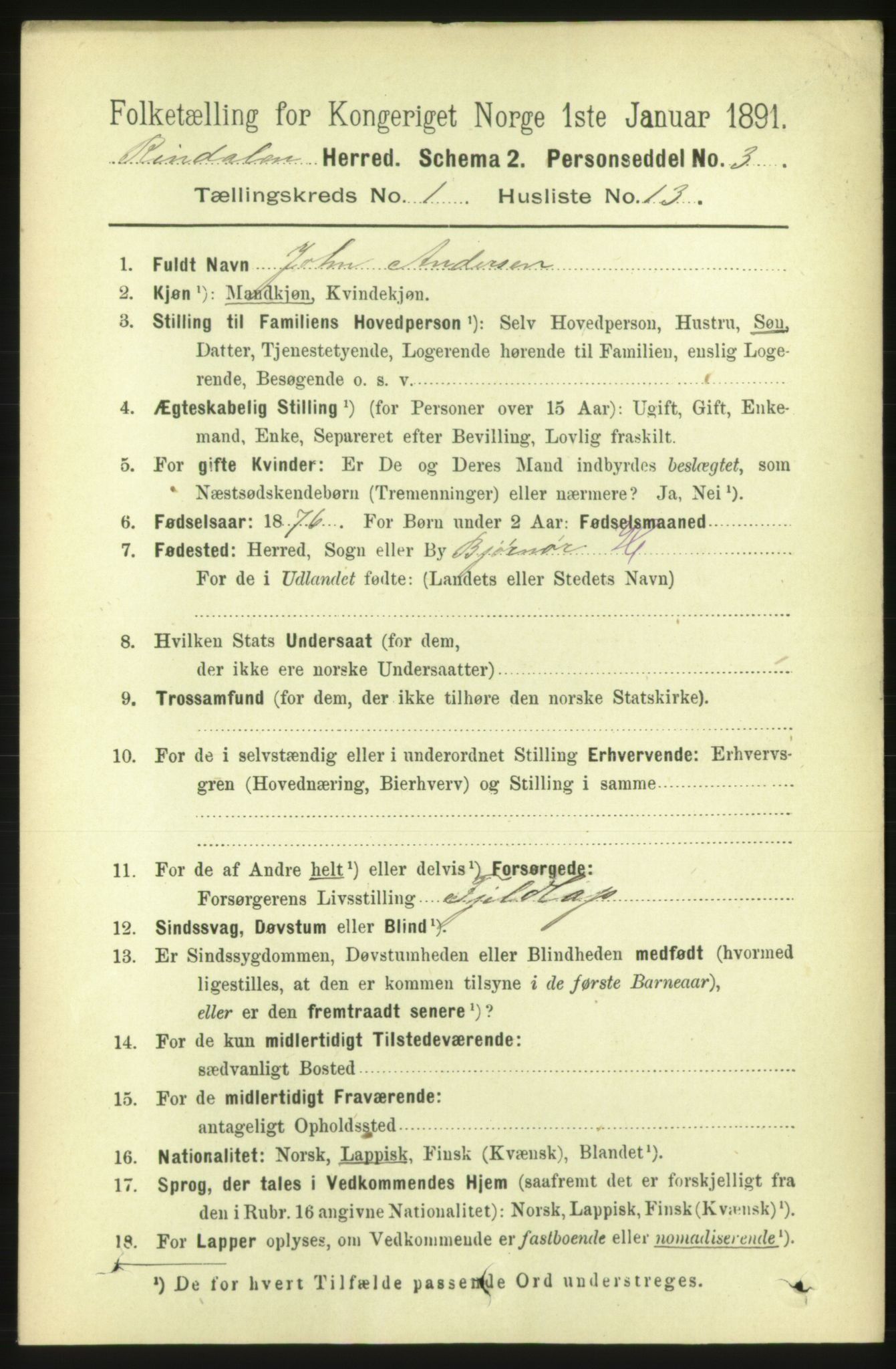 RA, 1891 census for 1567 Rindal, 1891, p. 132