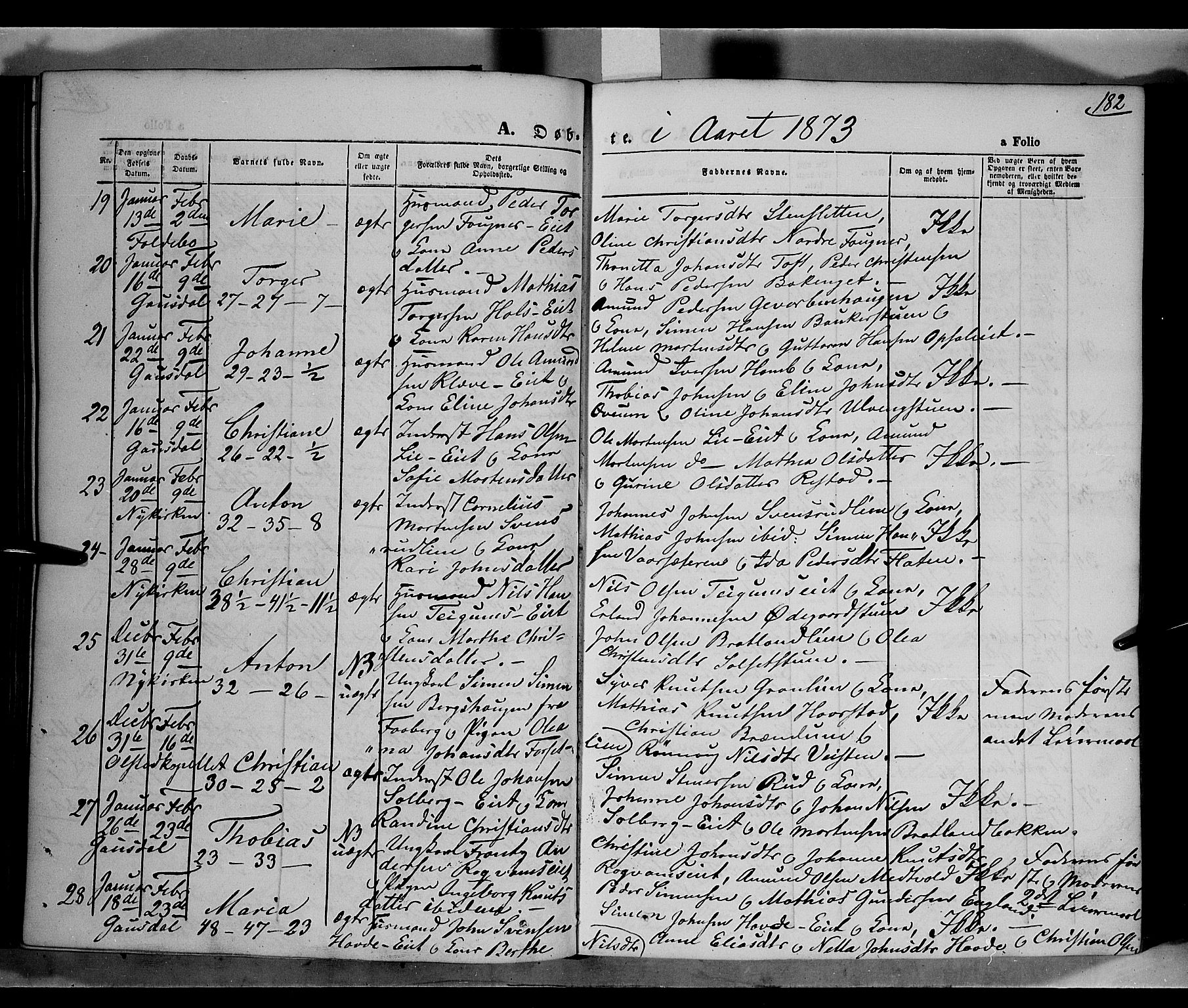 Gausdal prestekontor, SAH/PREST-090/H/Ha/Haa/L0009: Parish register (official) no. 9, 1862-1873, p. 182