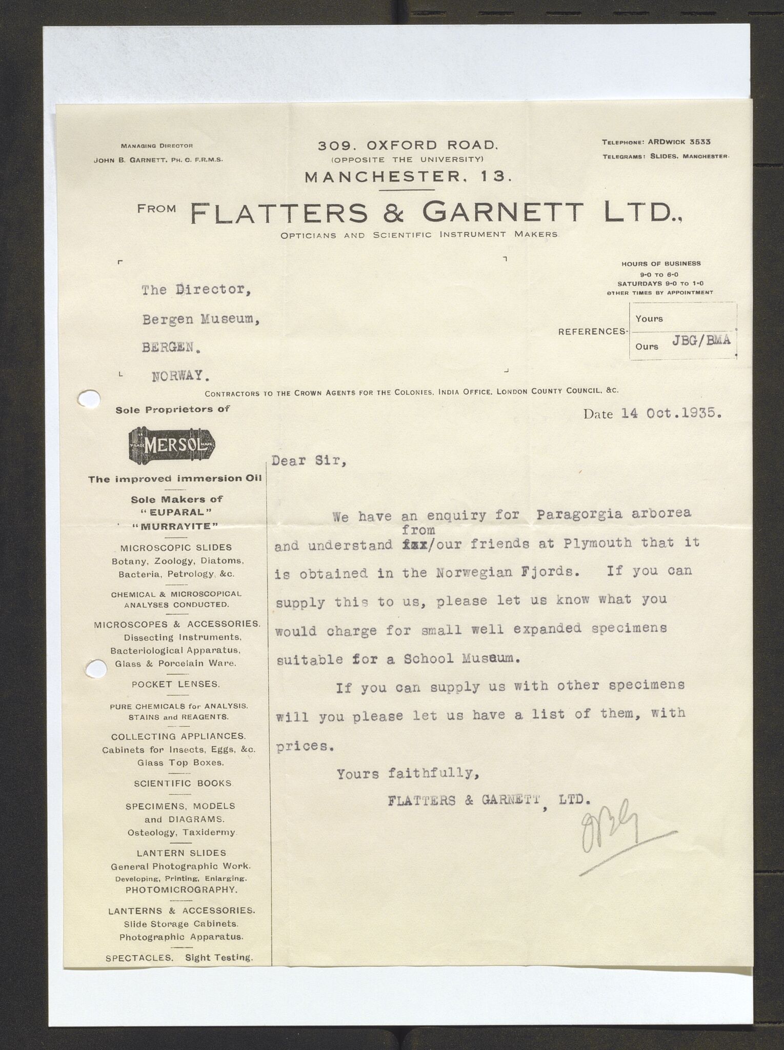 Bergens Museum, AV/SAB-A-17301/13/D/L0002: Korrespondanse , 1928-1940, p. 440
