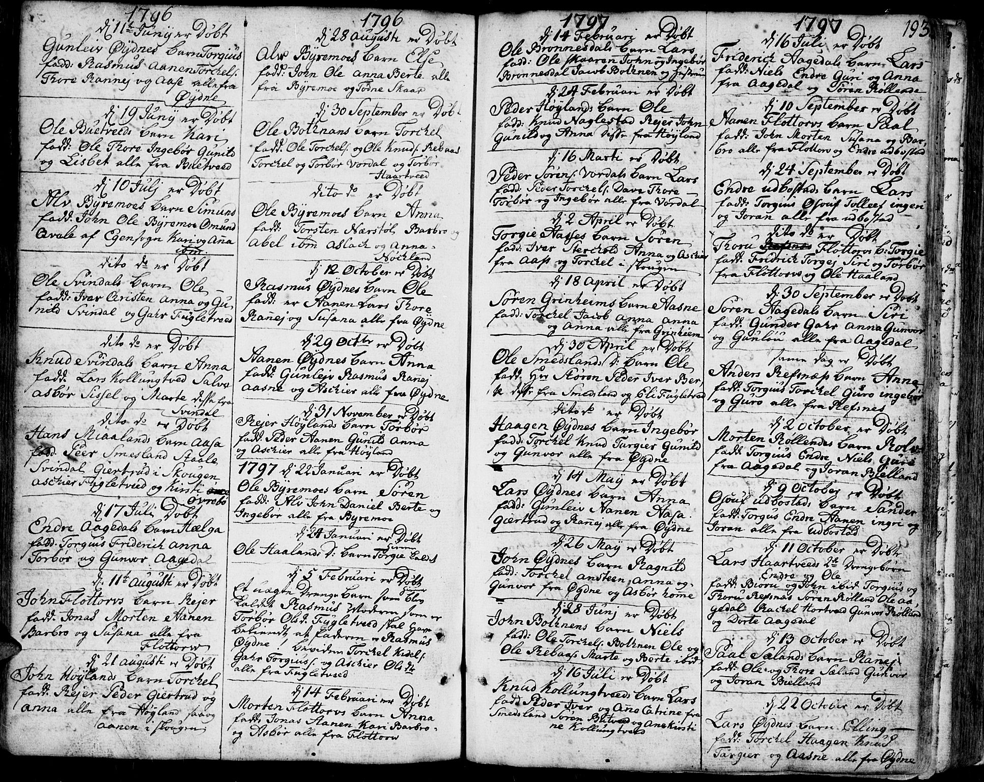 Bjelland sokneprestkontor, SAK/1111-0005/F/Fa/Faa/L0001: Parish register (official) no. A 1 /3, 1793-1815, p. 193