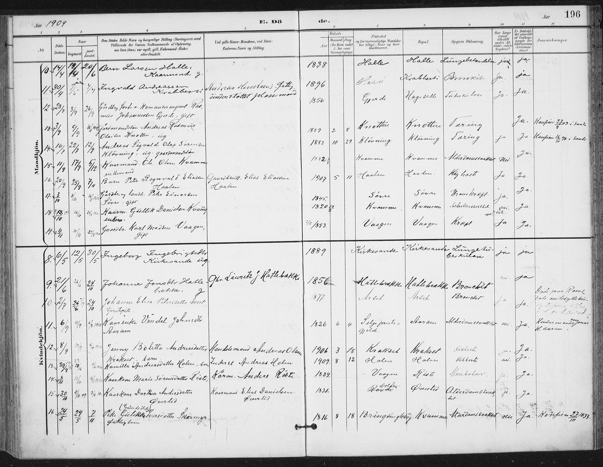 Ministerialprotokoller, klokkerbøker og fødselsregistre - Møre og Romsdal, AV/SAT-A-1454/503/L0038: Parish register (official) no. 503A06, 1901-1917, p. 196