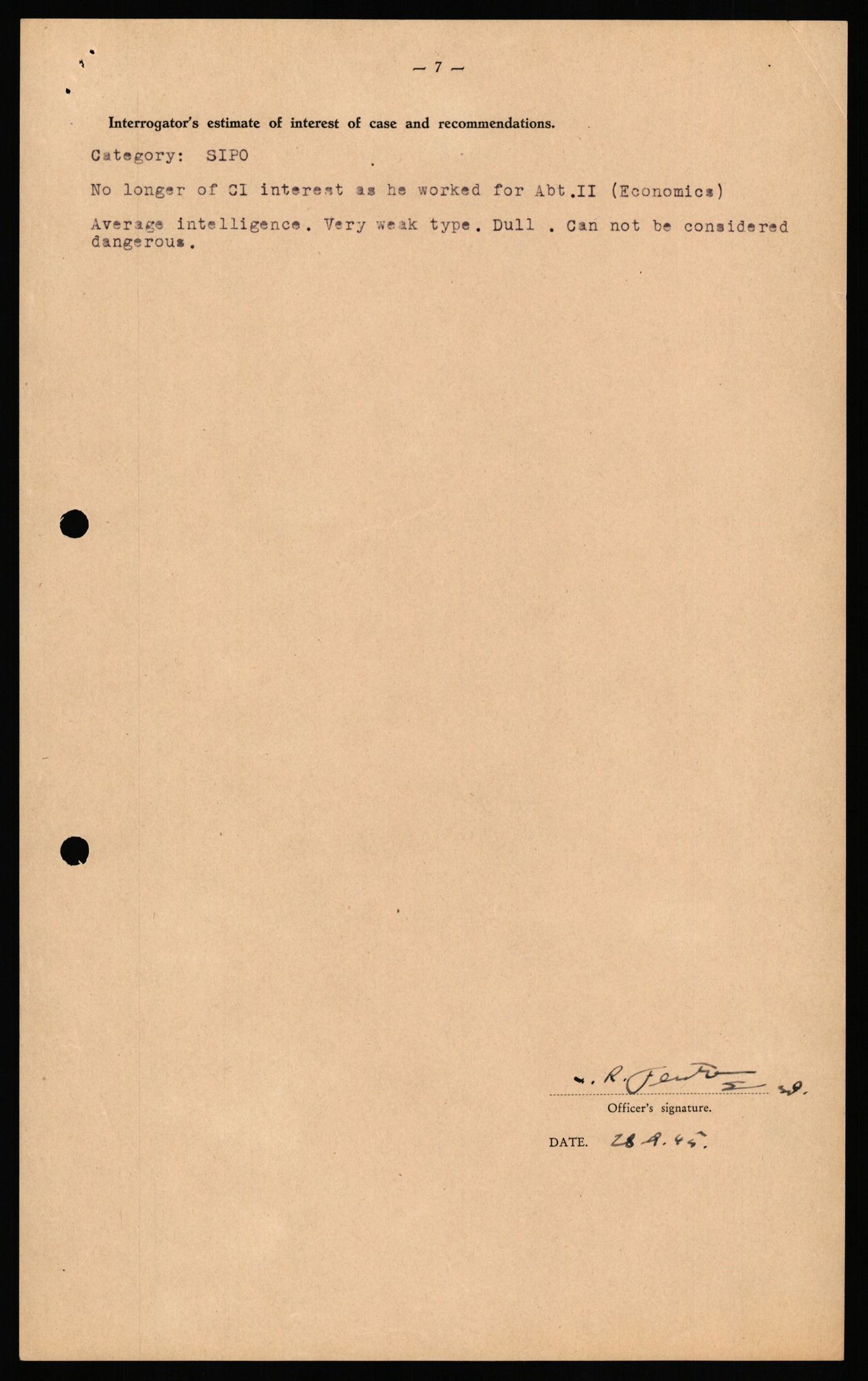 Forsvaret, Forsvarets overkommando II, AV/RA-RAFA-3915/D/Db/L0034: CI Questionaires. Tyske okkupasjonsstyrker i Norge. Tyskere., 1945-1946, p. 104