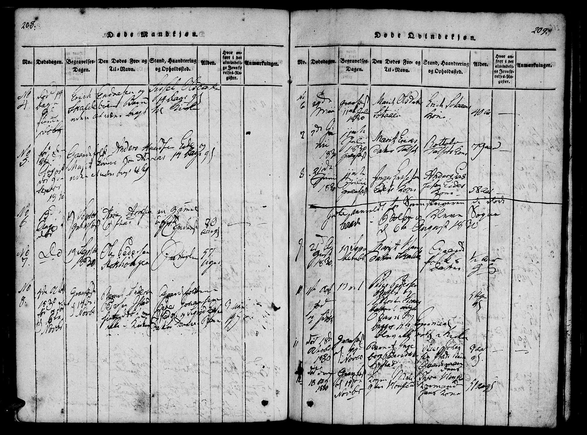 Ministerialprotokoller, klokkerbøker og fødselsregistre - Møre og Romsdal, SAT/A-1454/557/L0679: Parish register (official) no. 557A01, 1818-1843, p. 208-209
