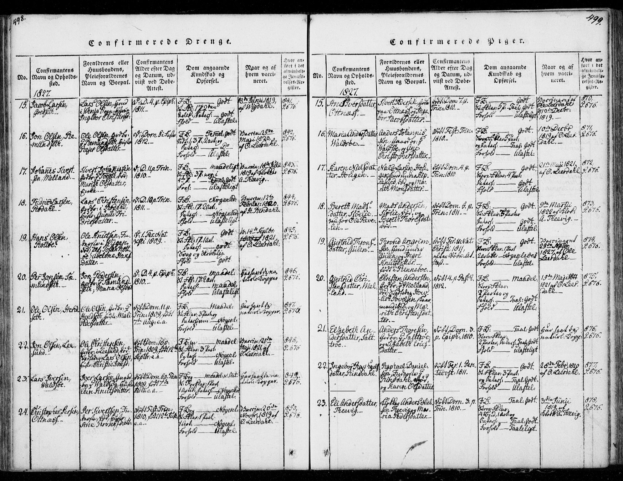 Ministerialprotokoller, klokkerbøker og fødselsregistre - Møre og Romsdal, AV/SAT-A-1454/578/L0903: Parish register (official) no. 578A02, 1819-1838, p. 498-499