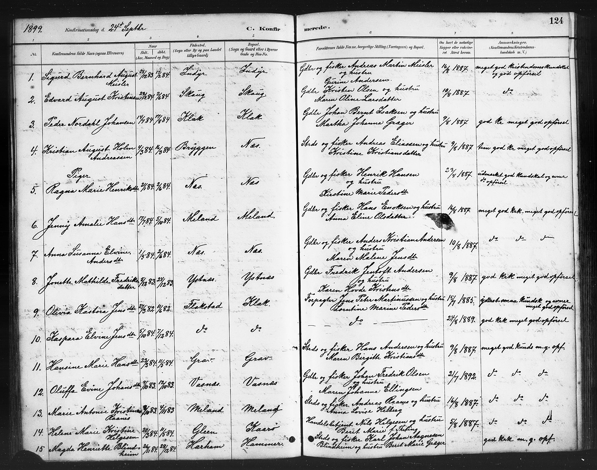 Ministerialprotokoller, klokkerbøker og fødselsregistre - Nordland, AV/SAT-A-1459/808/L0131: Parish register (copy) no. 808C02, 1879-1919, p. 124