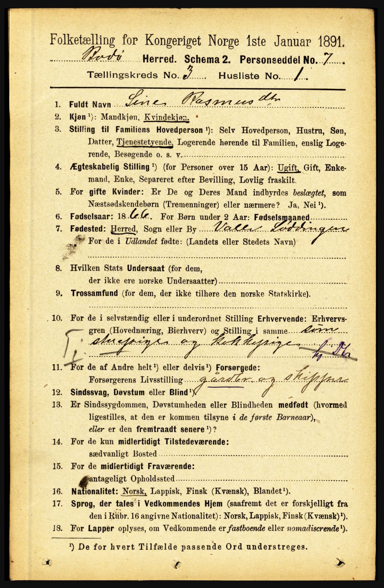 RA, 1891 census for 1843 Bodø, 1891, p. 1590